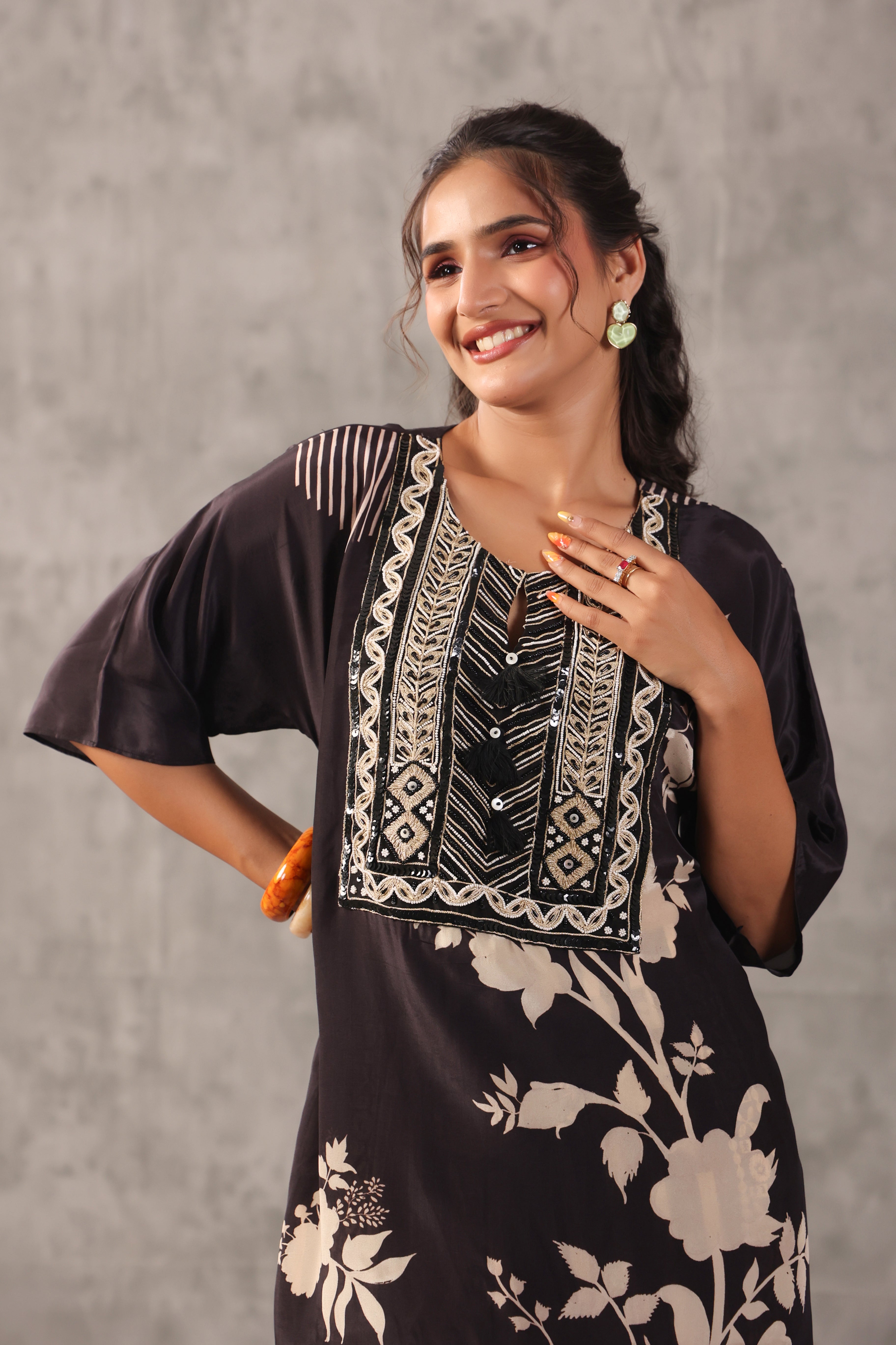 Black Rave Embelllished Crepe Silk Co-Ord Set
