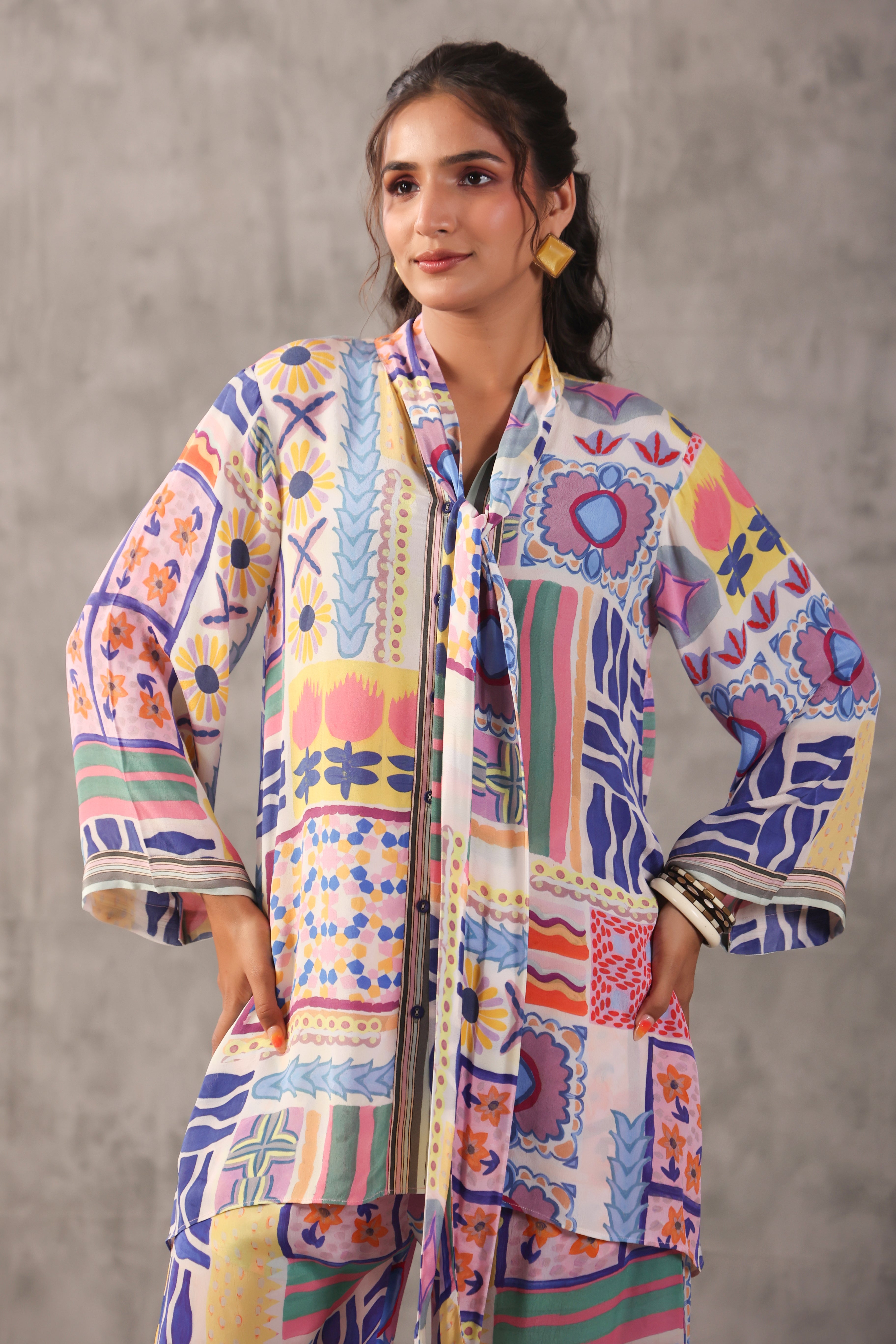 Flora Abstract Printed Crepe Silk Co-Ord Set