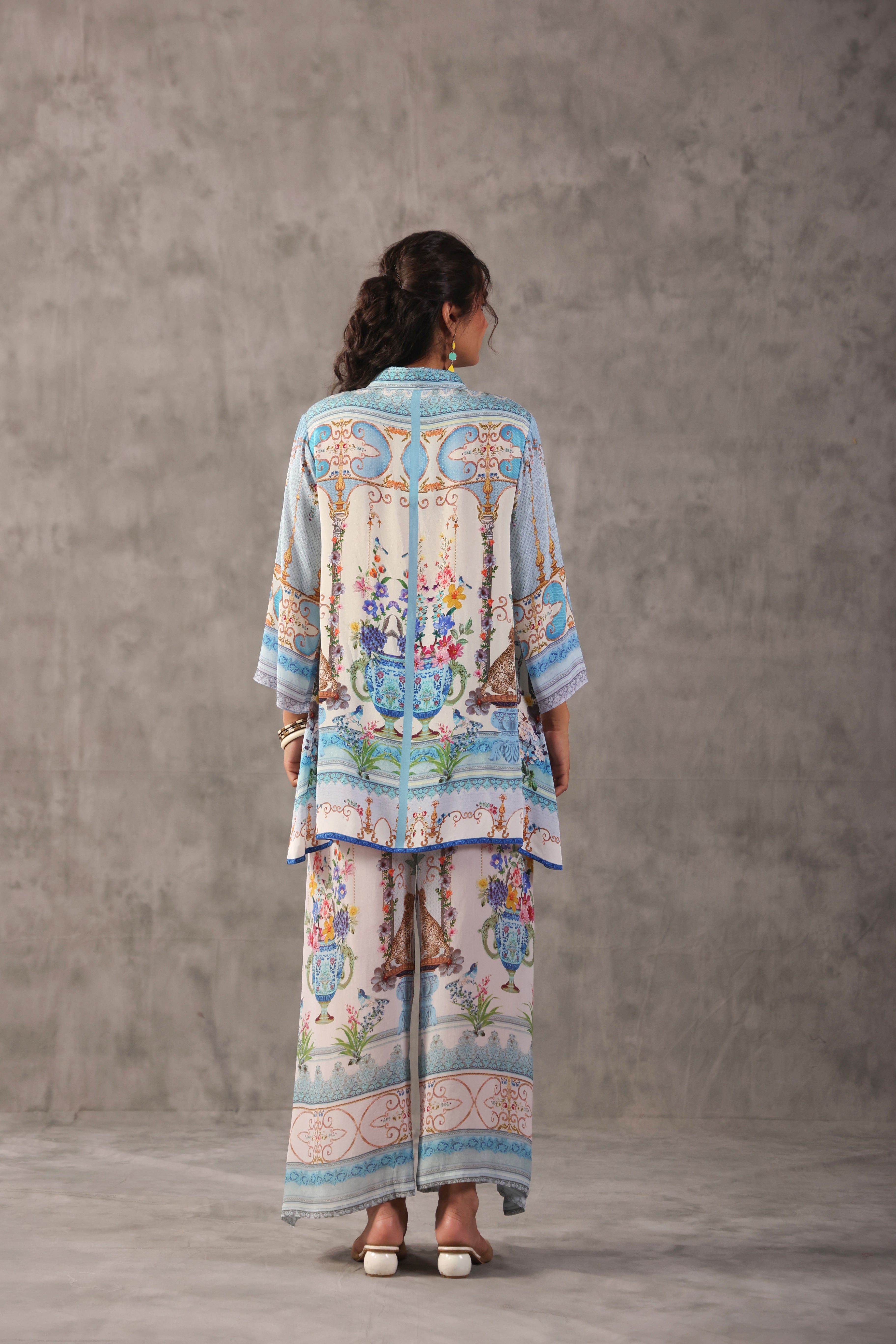 Sky Blue Vase Printed Crepe Silk Co-Ord Set