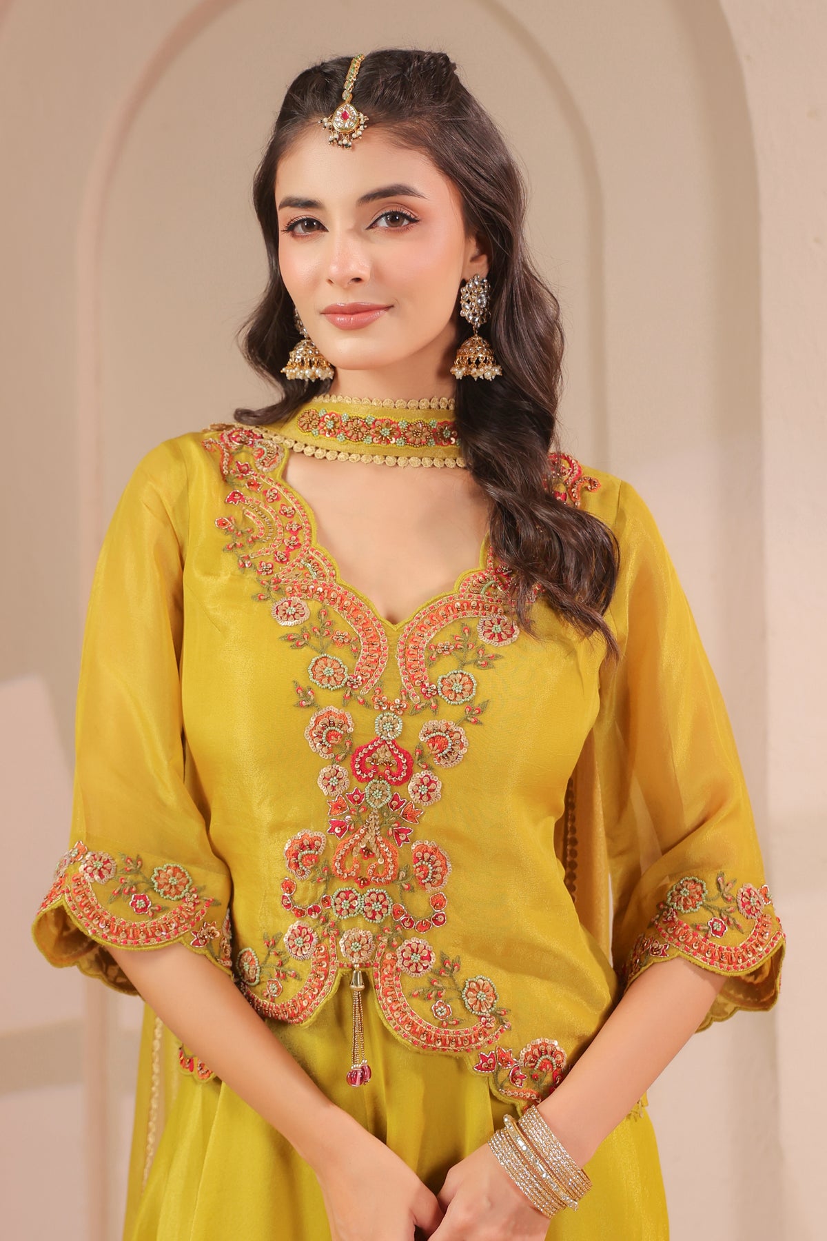 Cornsilk Yellow Embellished Shimmer Organza Palazzo Set
