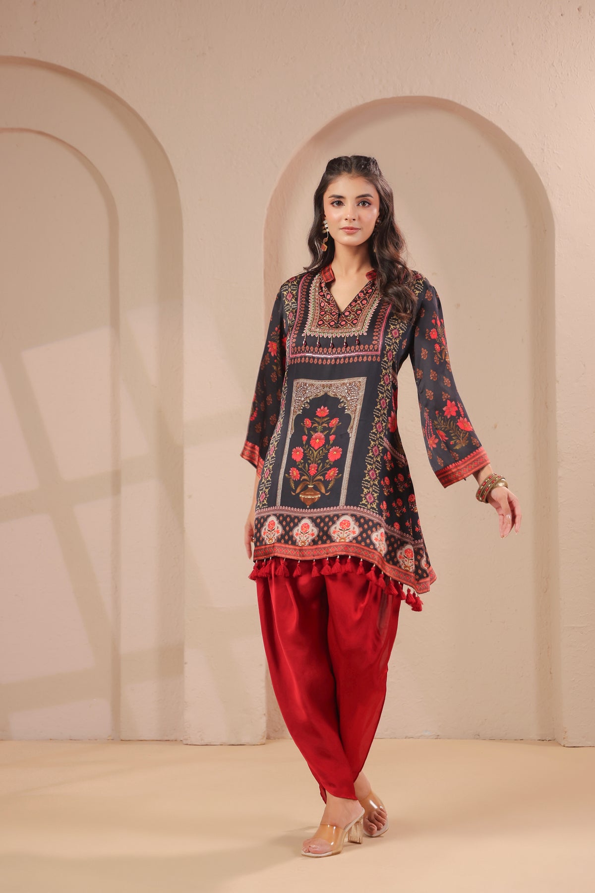 Royal Floral Printed Modal Silk Kurta Set