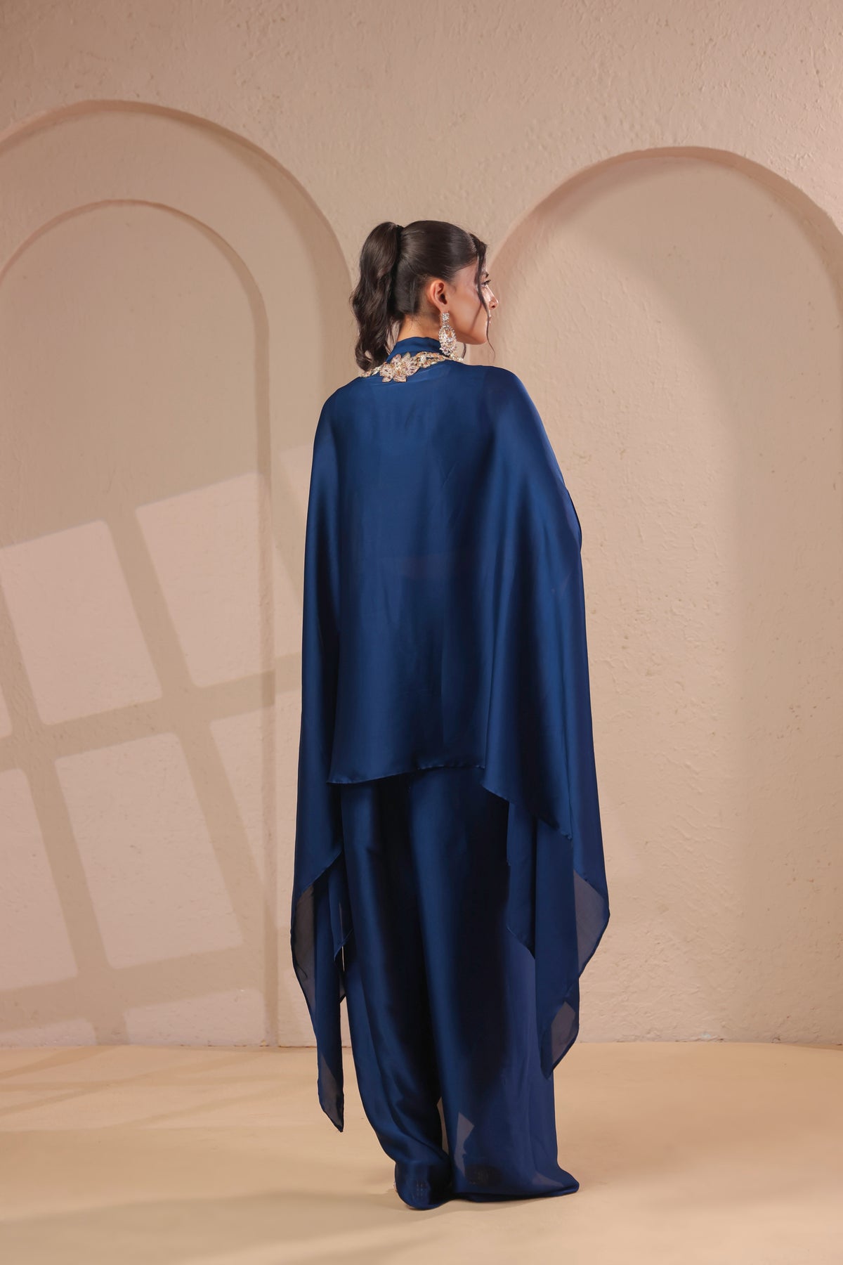 Sapphire Blue Embellished Modal Satin Silk Skirt Set