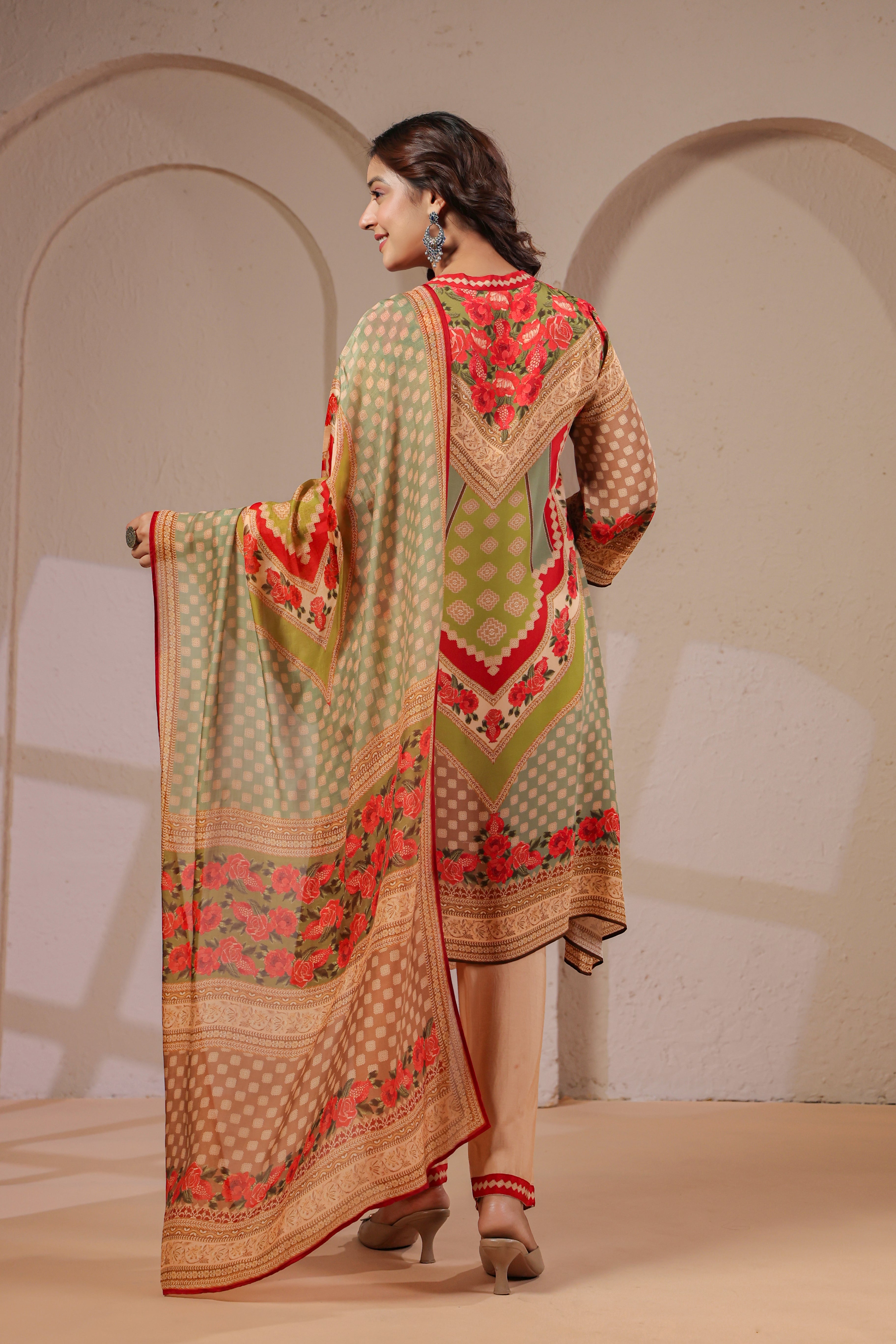 Sage Bloom Printed Crepe Silk Pant Set