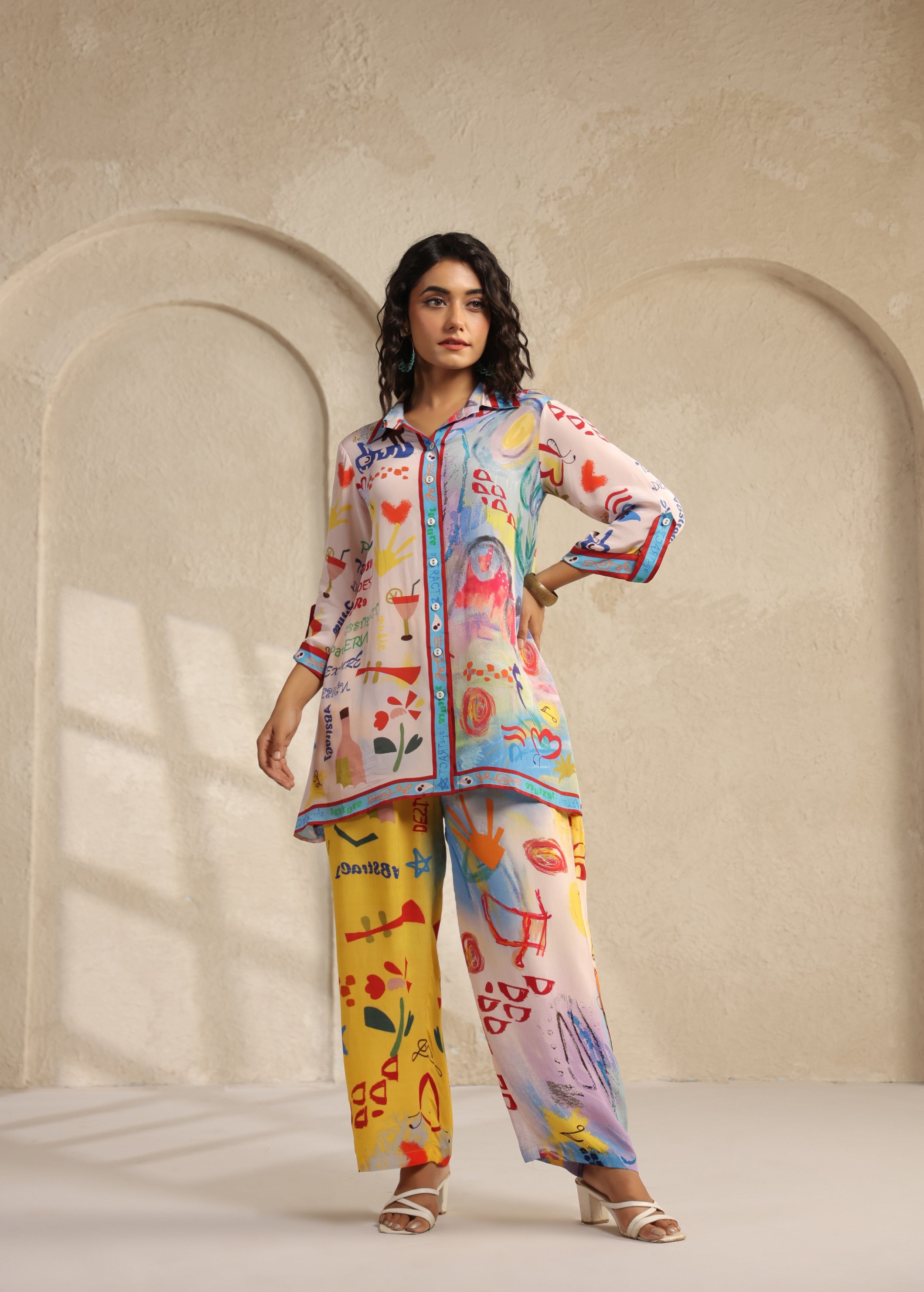 Multi-Color Pop Art Viscose Crepe Co-Ord Set