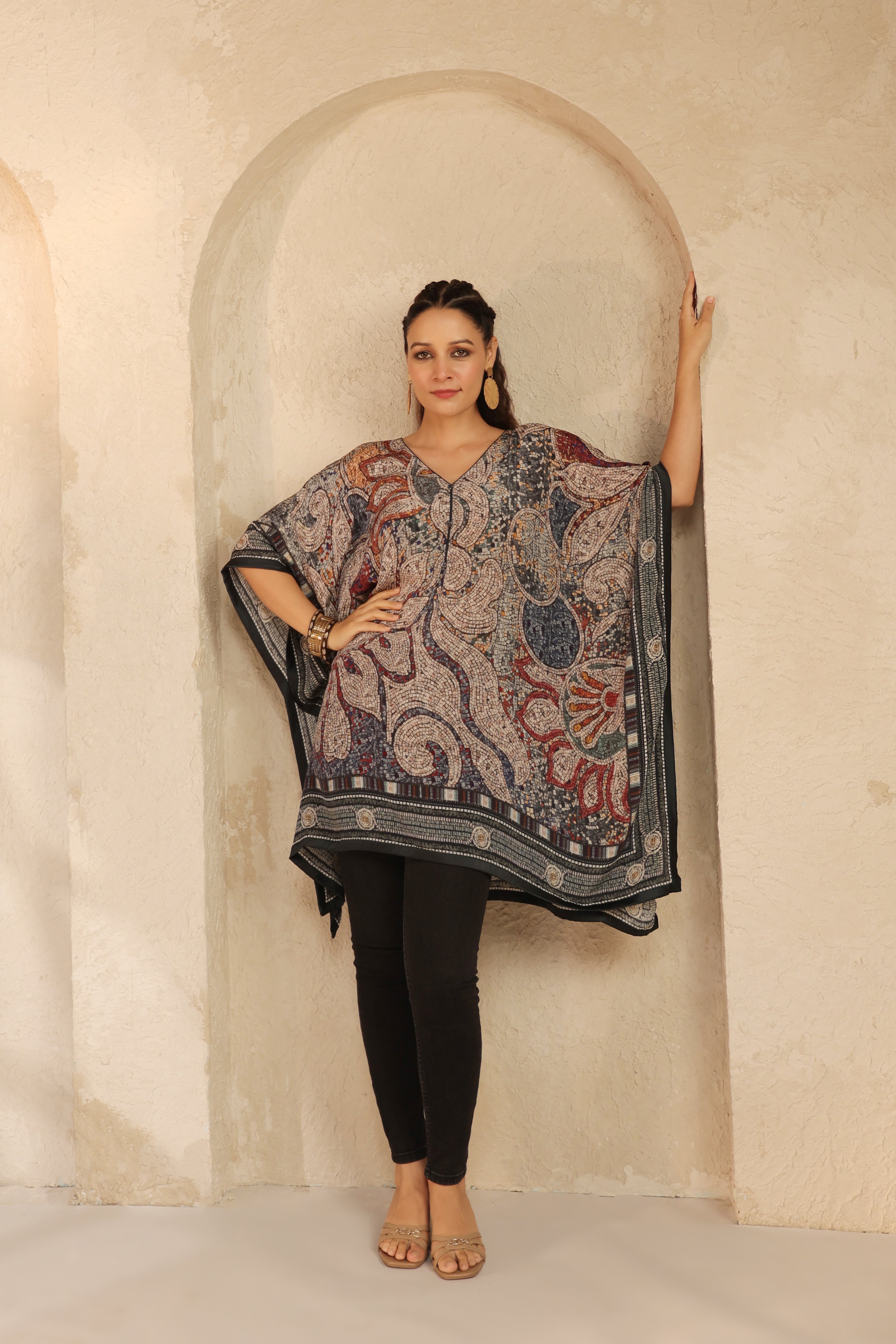 Multi-Color Printed Viscose Crepe Kaftan Top