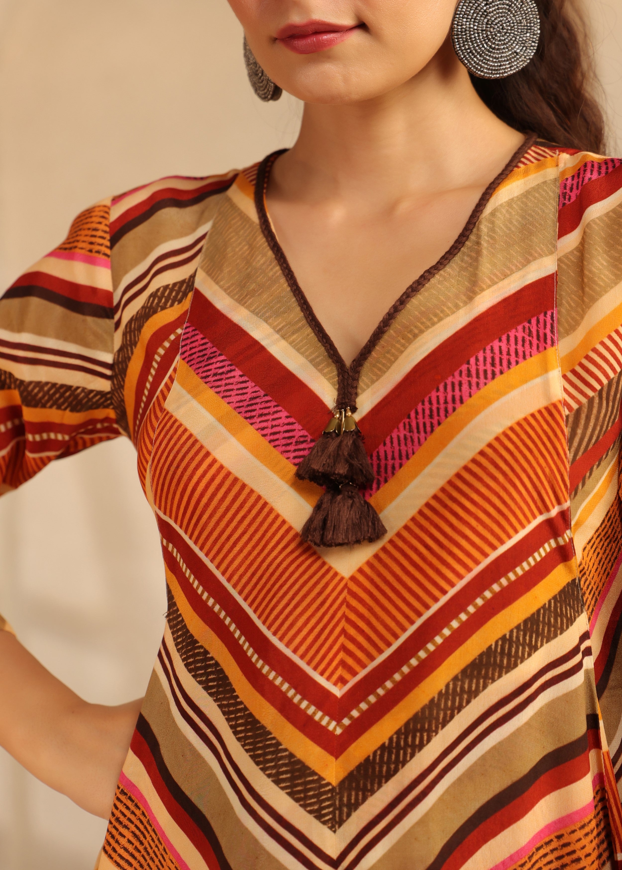 Sunset Striped Viscose Crepe Kurta Set