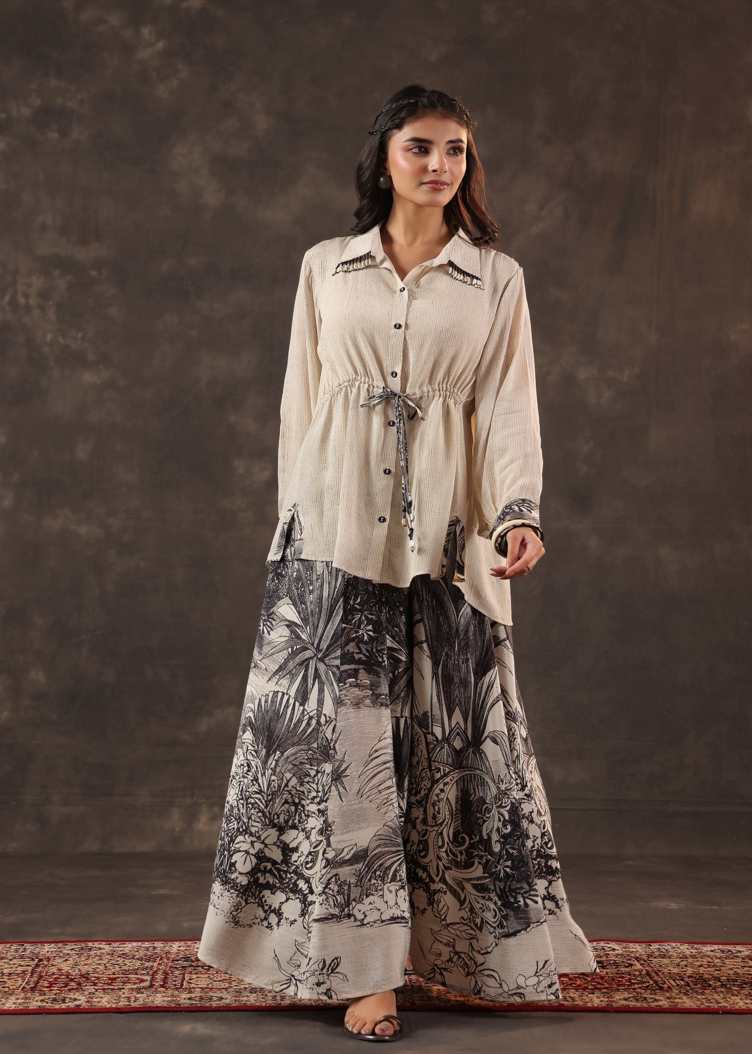 Ivory Onyx Printed Crepe Silk Co-Ord Set