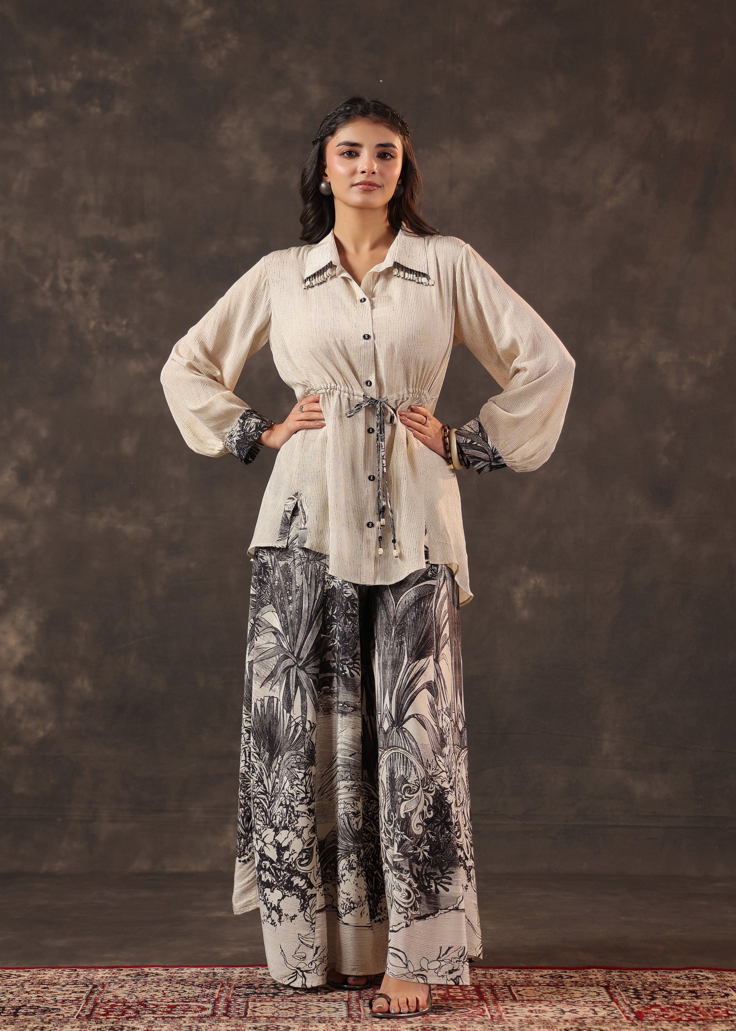 Ivory Onyx Printed Crepe Silk Co-Ord Set