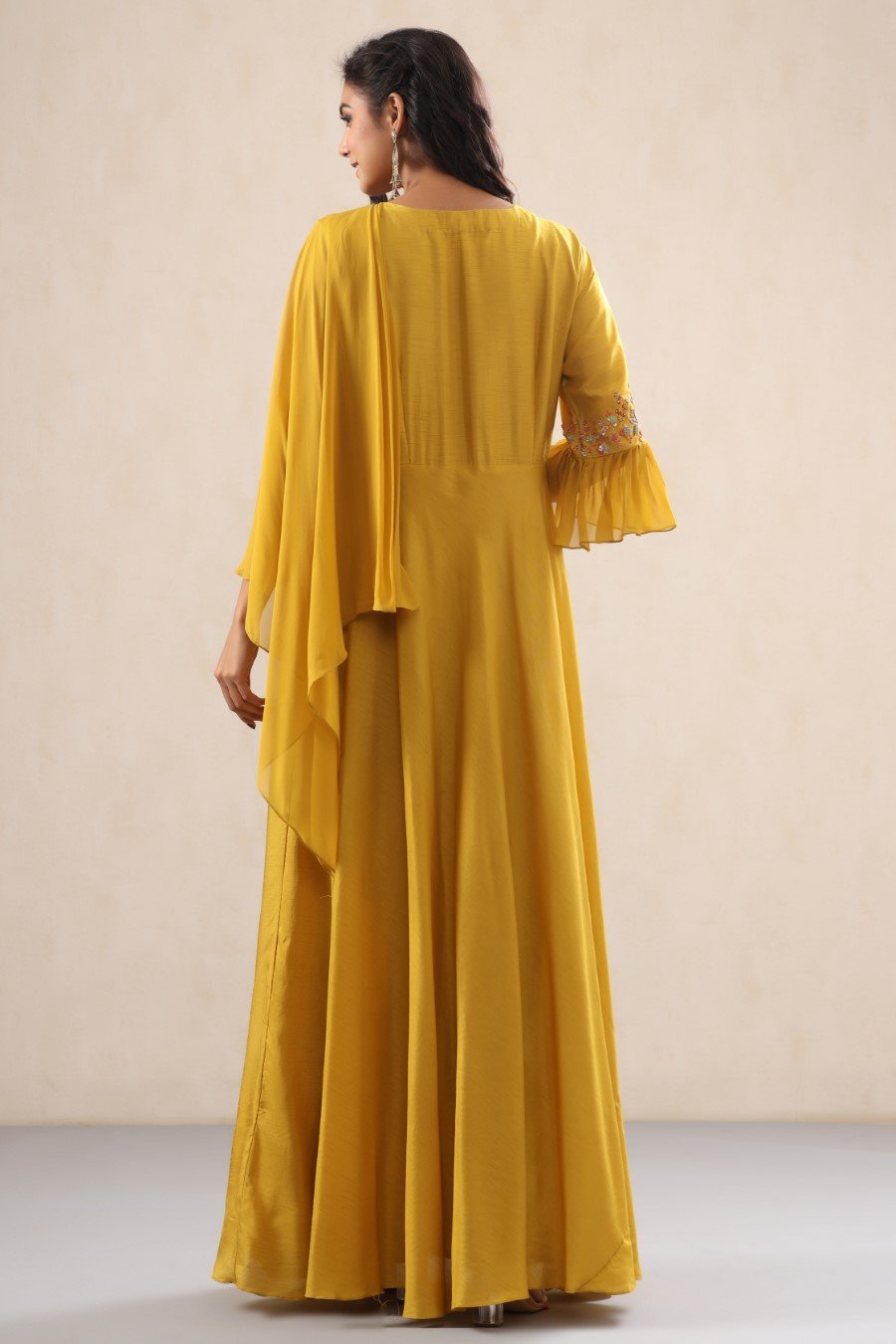 Mustard Dola Silk Pleated Gown
