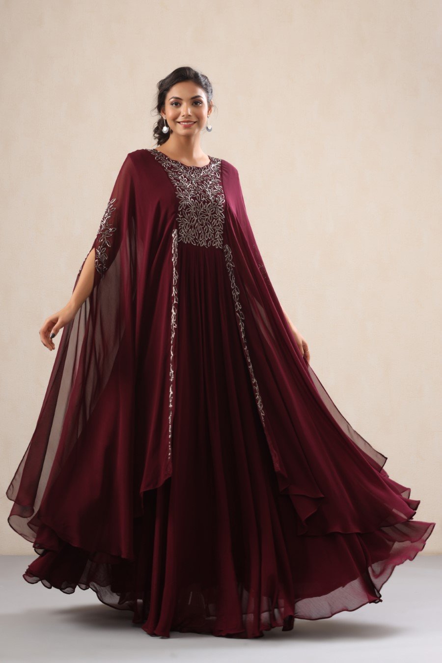 Deep Wine Latest Designer Party Wear Real Georgette Gown Suit