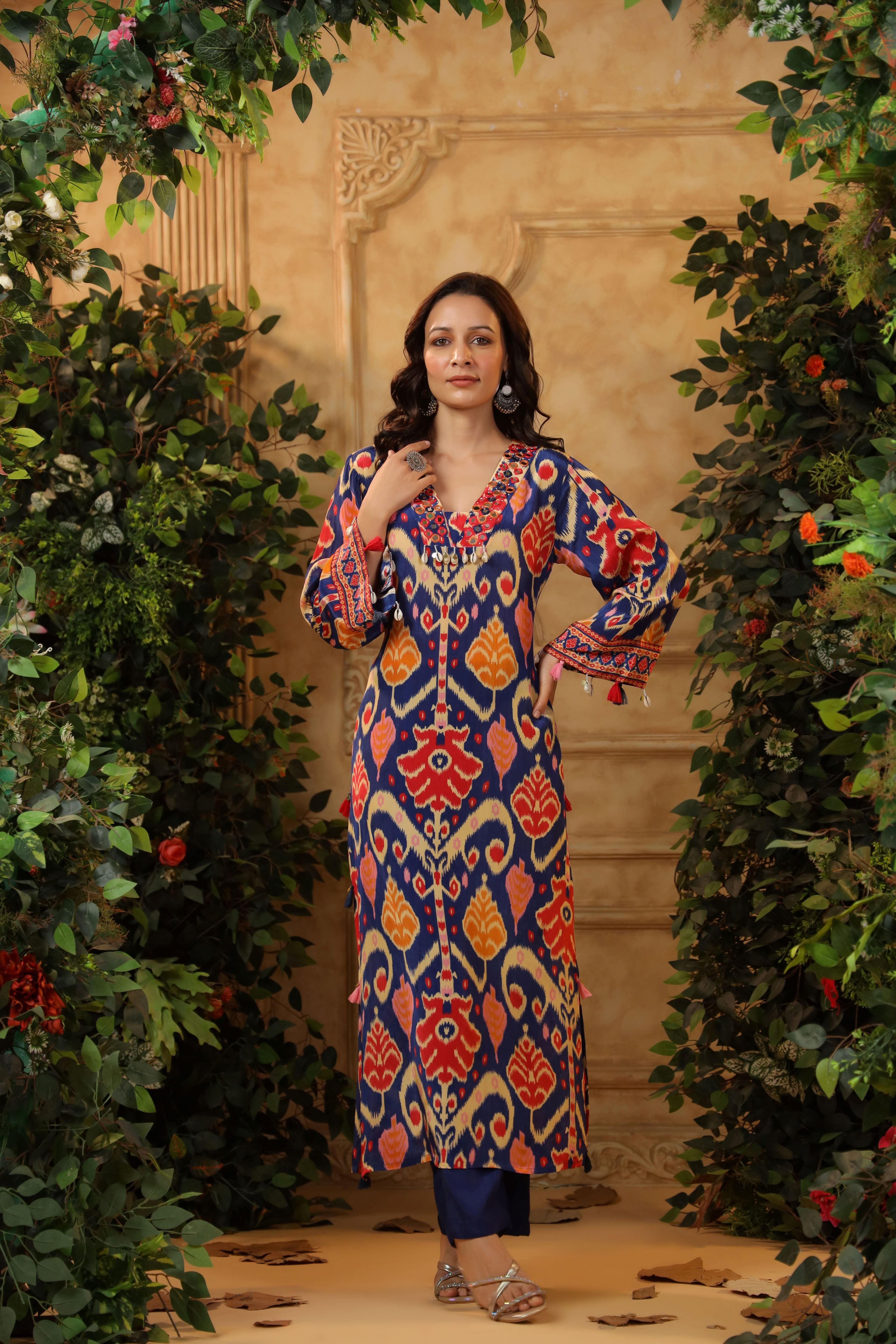 Blue Ikat Printed Kurta Set