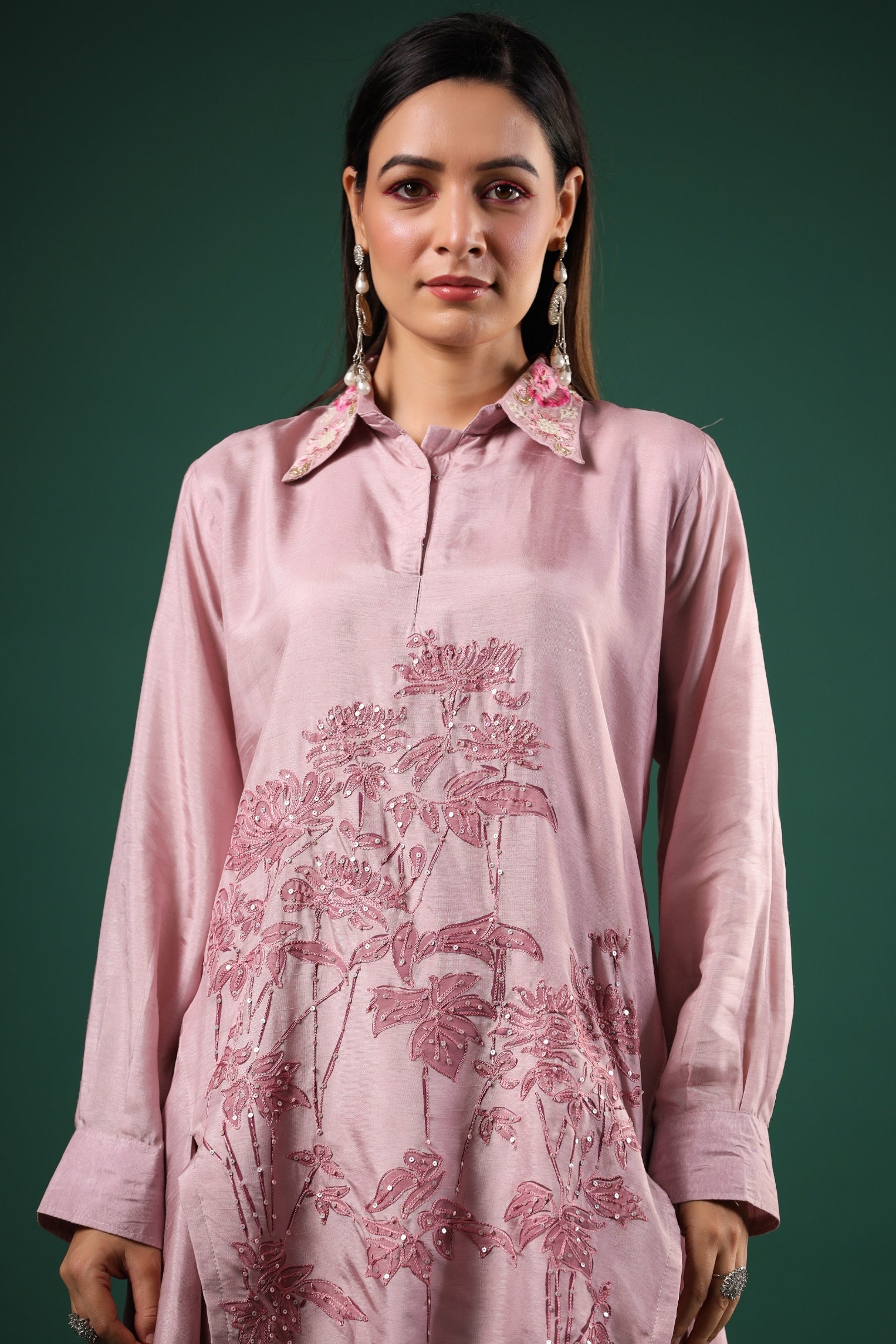Pastel Pink Floral Embroidered Co-Ord Set