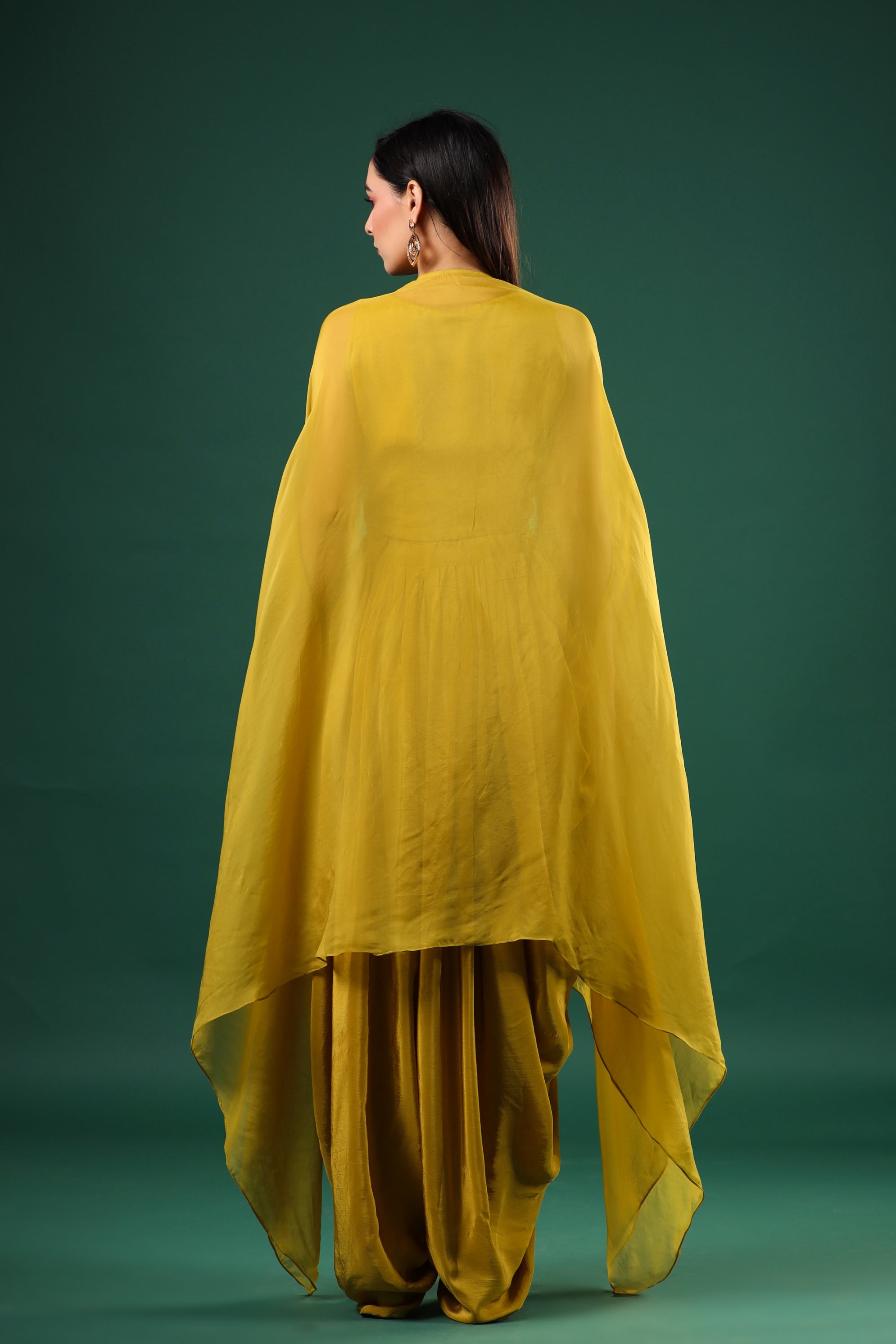 Corn Yellow Embroidered Mulberry Silk Cape Set