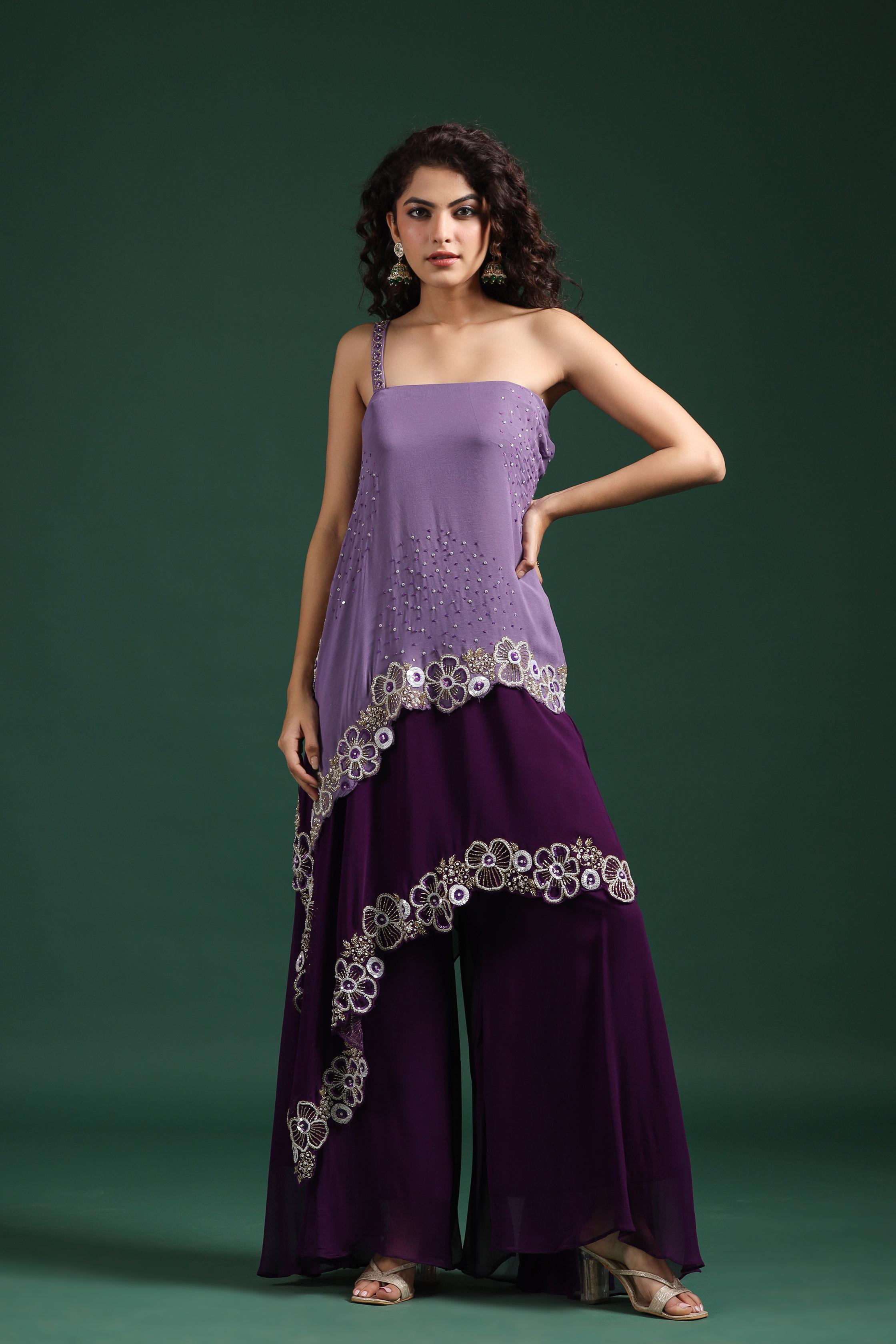 Purple Heavy Embellished Palazzo Set