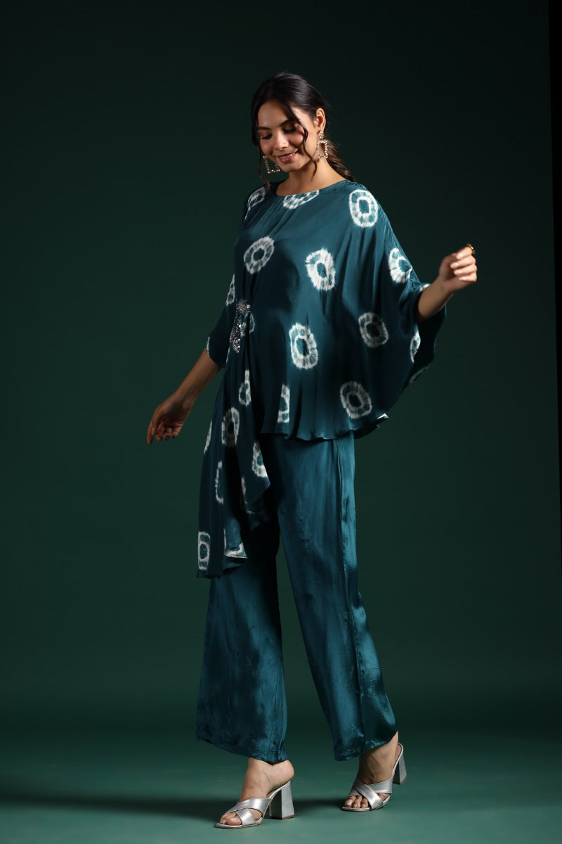 Teal Green Tie Dyed Habutai Silk Co-Ord Set