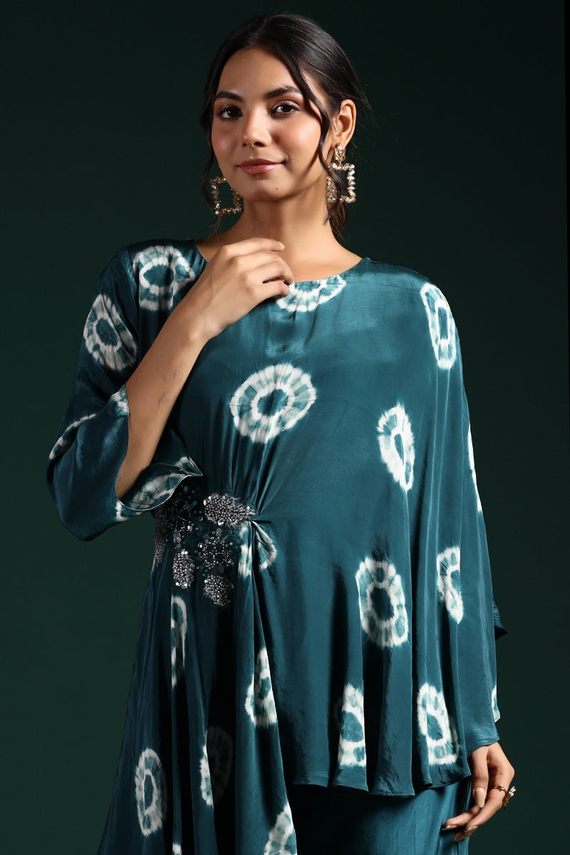 Teal Green Tie Dyed Habutai Silk Co-Ord Set
