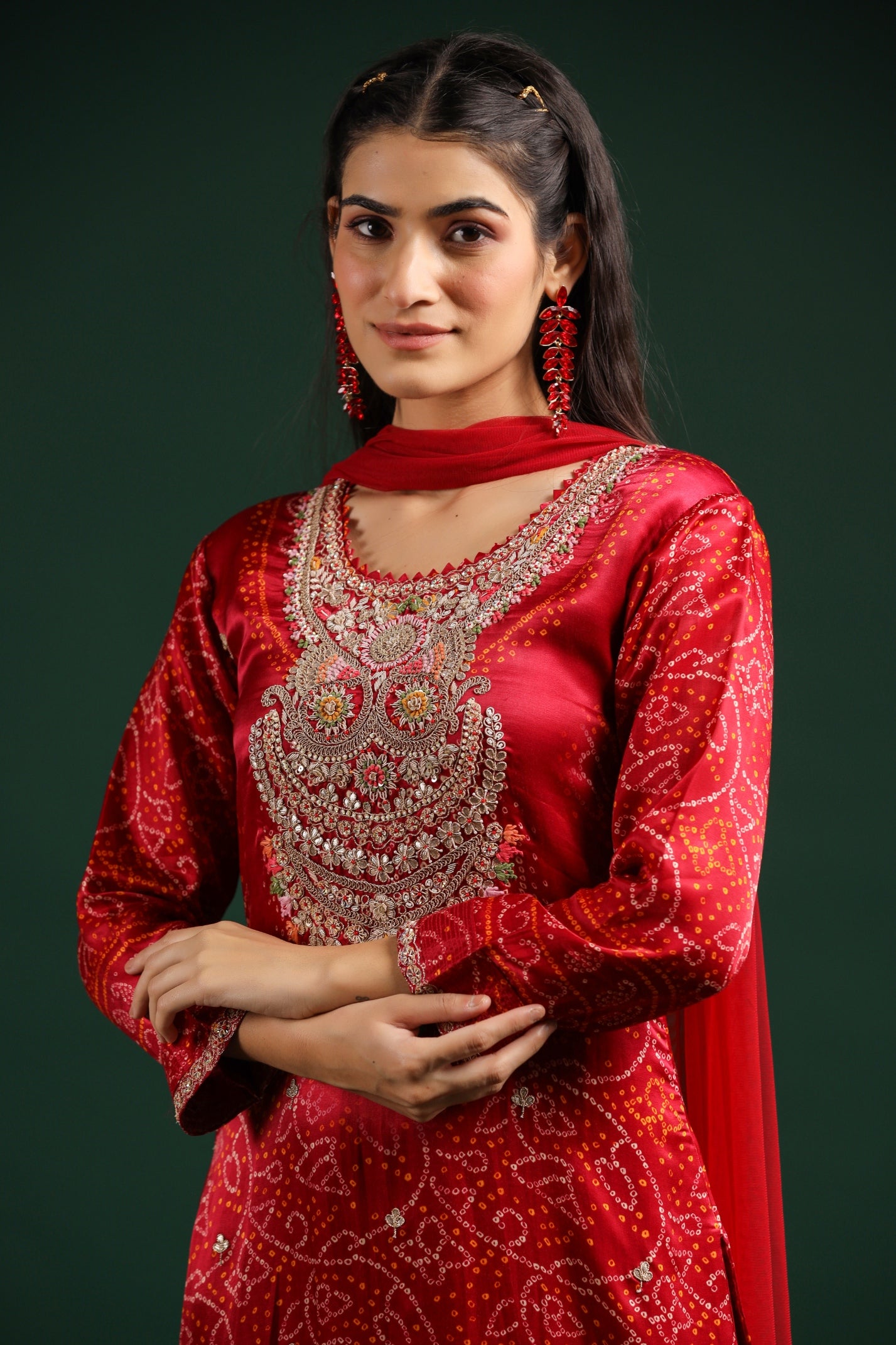 Maroon Bandhej Printed Pants Set