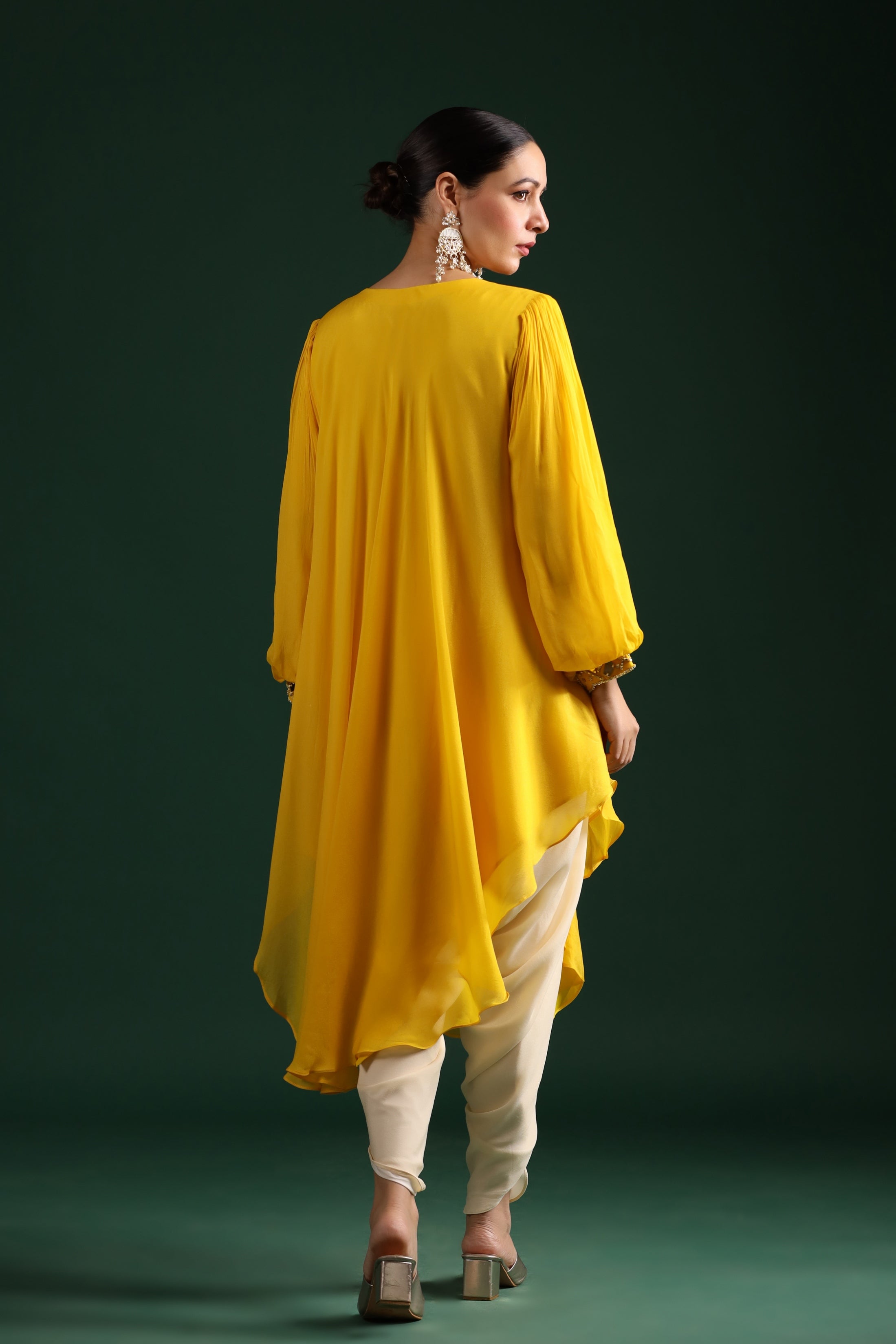 Bright Yellow Embellished Vama Georgette Dhoti Pants Set