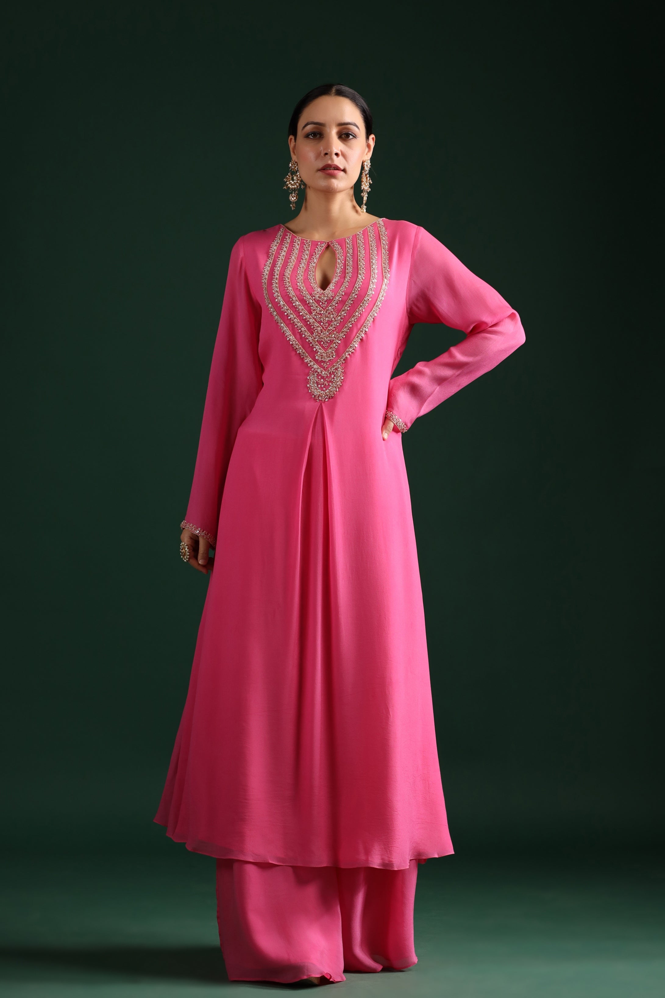 Rose Pink Embellished Premium Georgette Palazzo Set