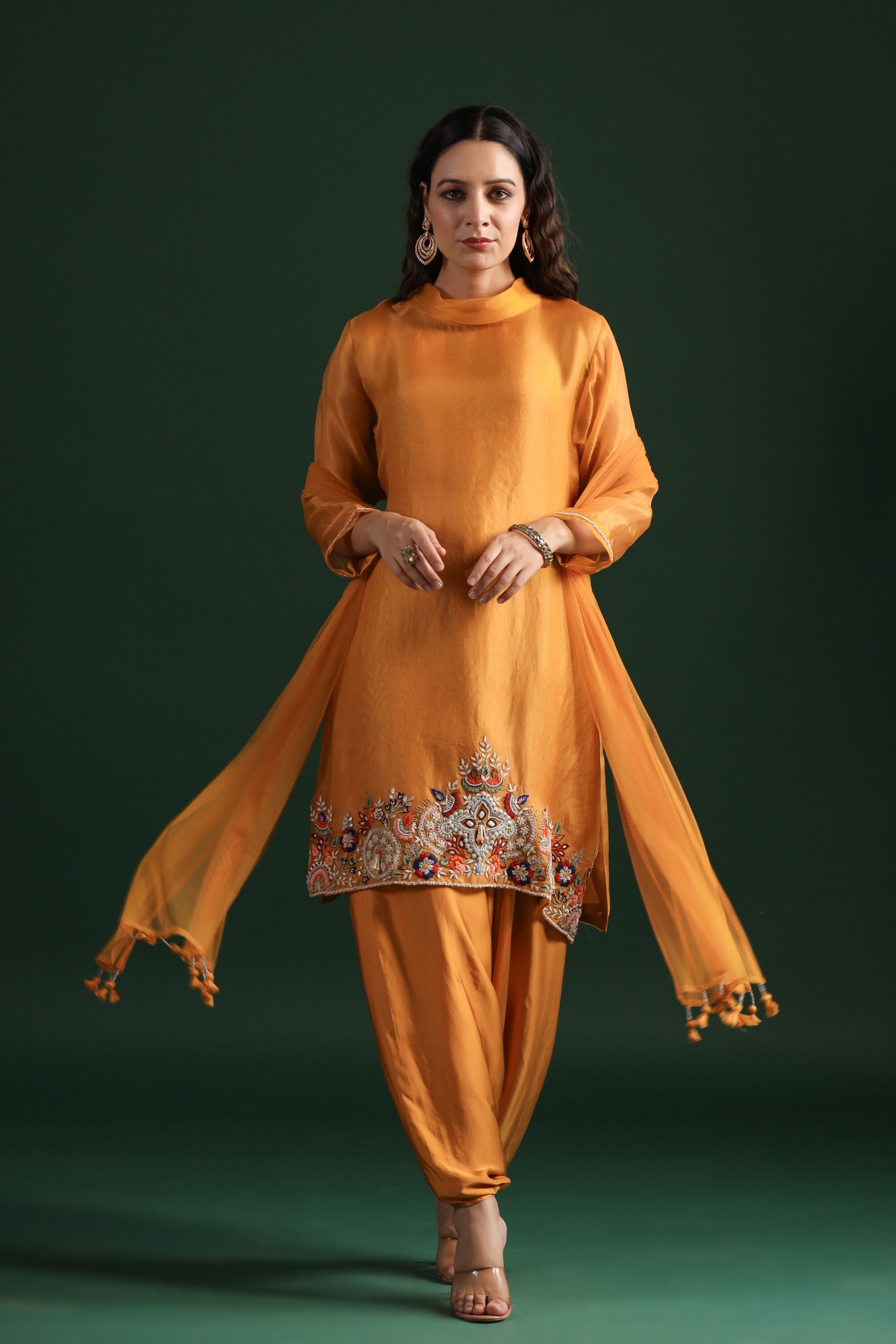 Mustard Yellow Embellished Pants Set