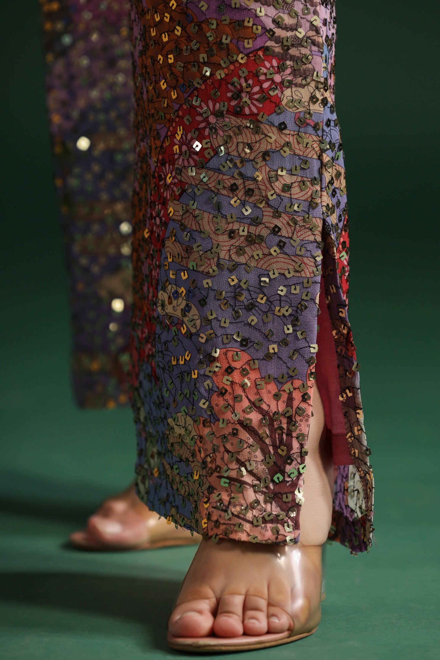 Bright Lilac Floral Embellished Pants Set