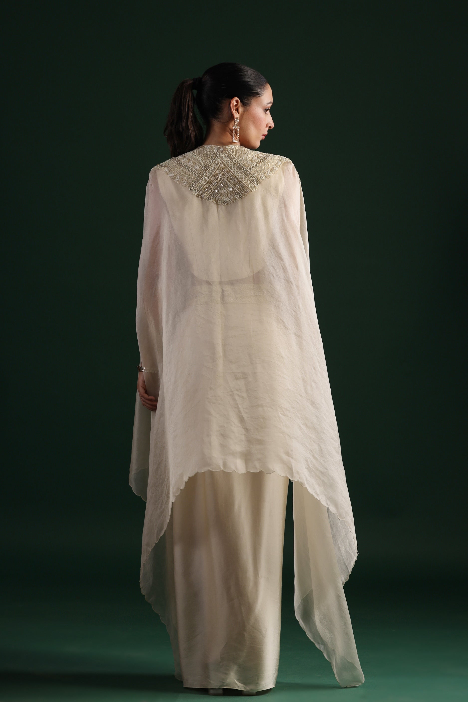 Ivory Embellished Raw Silk Skirt Set