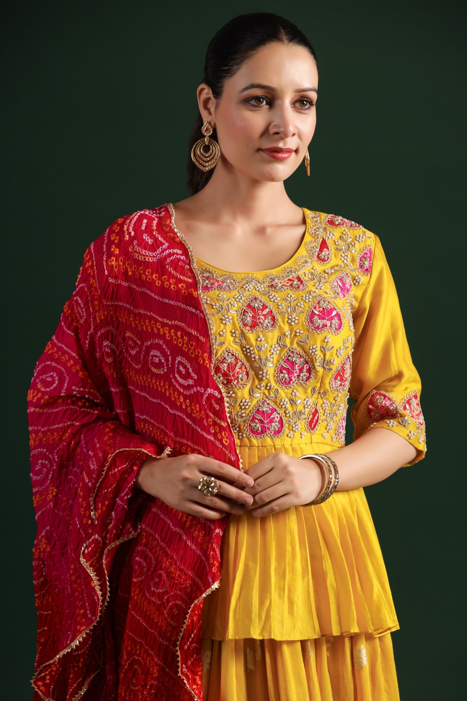 Festive Yellow Peplum & Skirt with Bandhej Dupatta