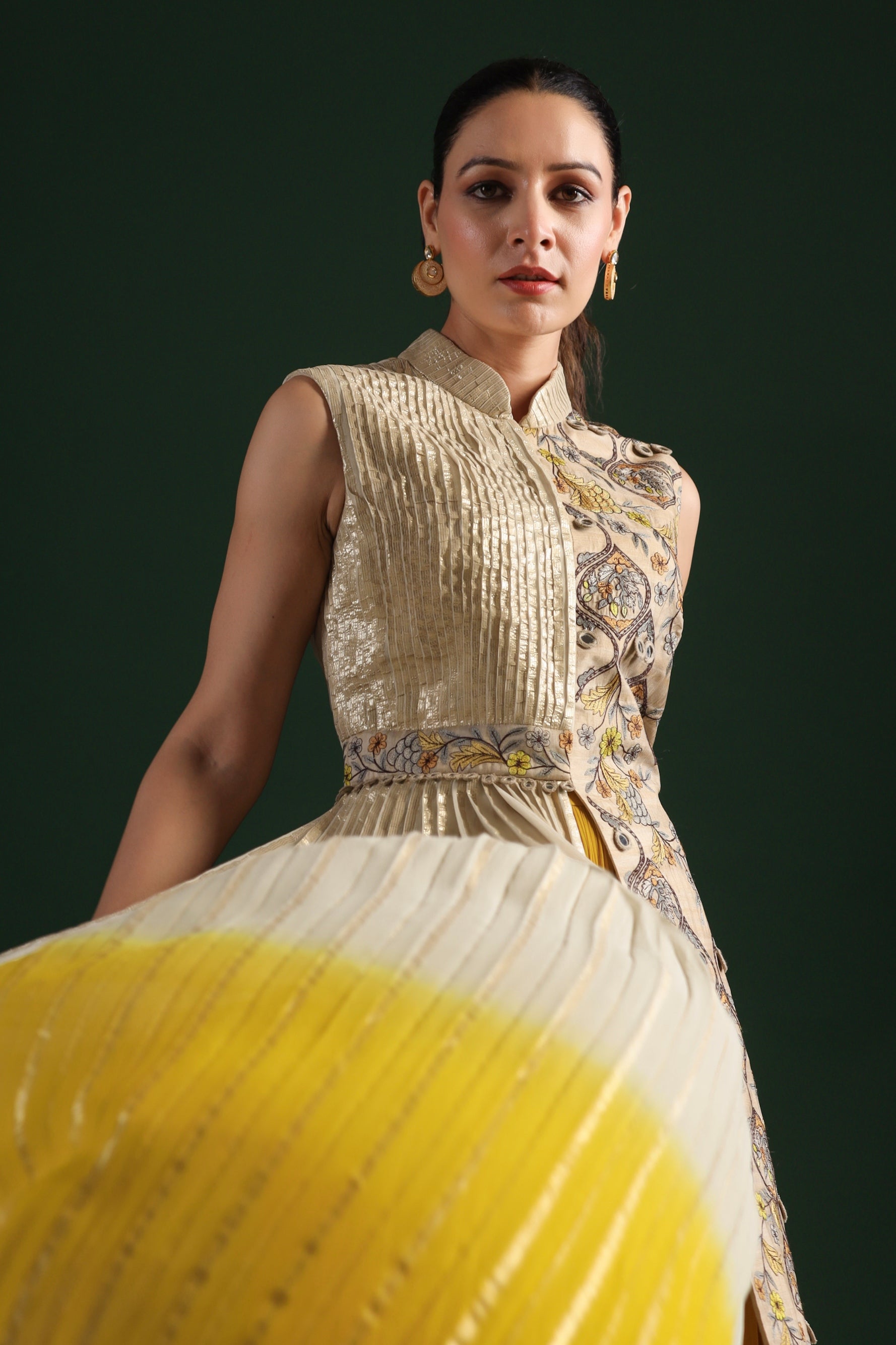 Beige Embellished Premium Georgette Skirt Set