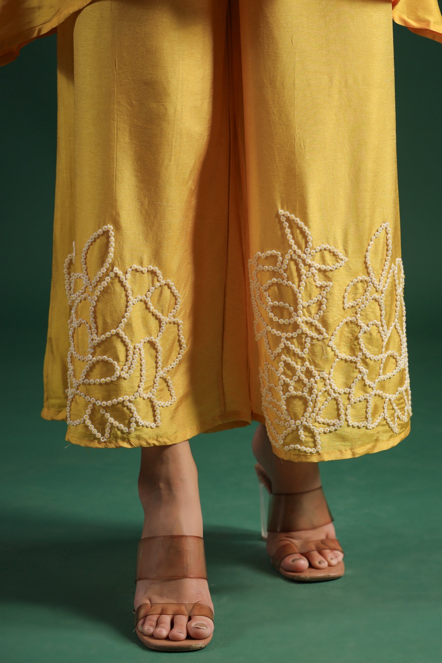 Festive Yellow Embellished Palazzo Set