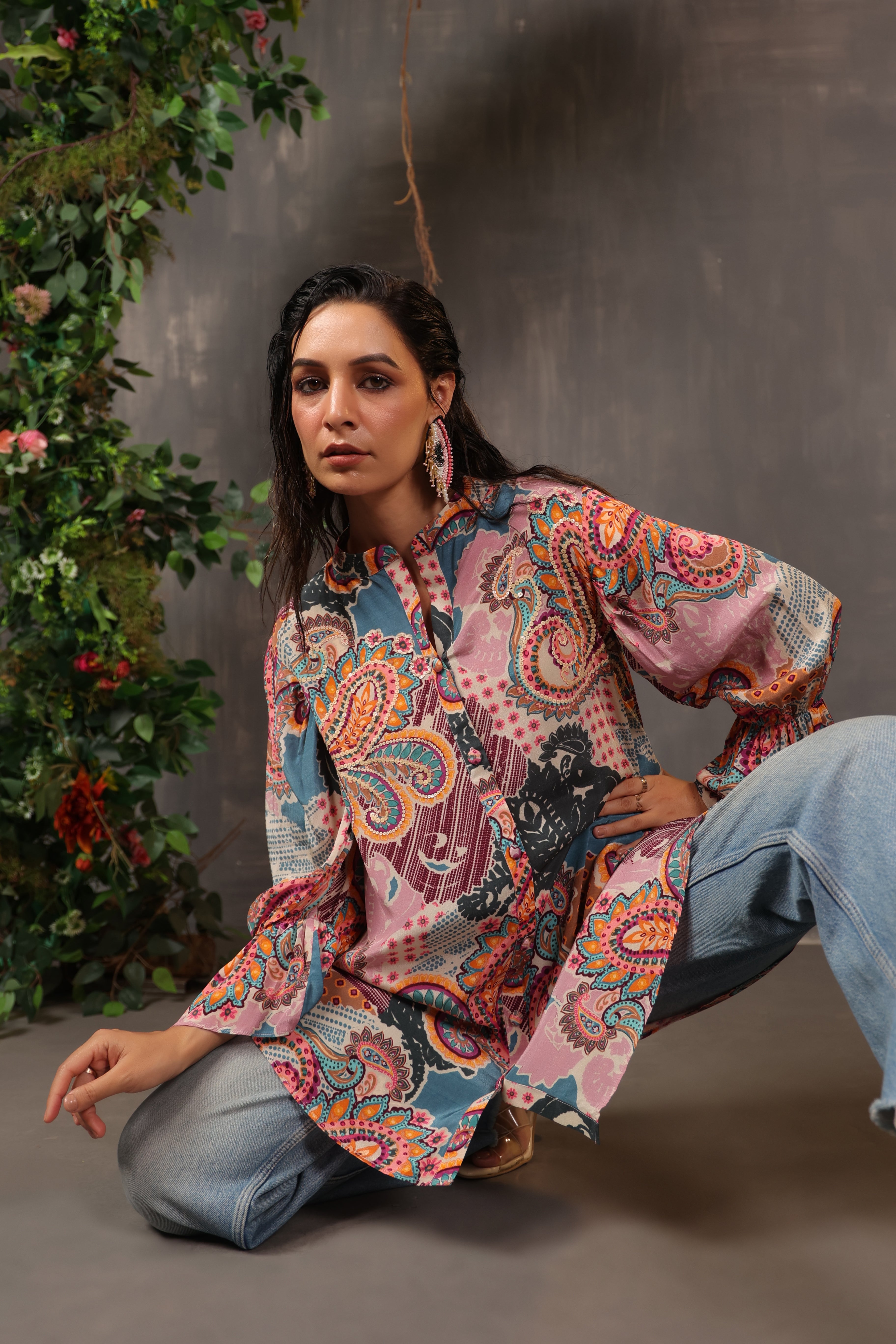 Multicolor Printed Crepe Silk Shirt