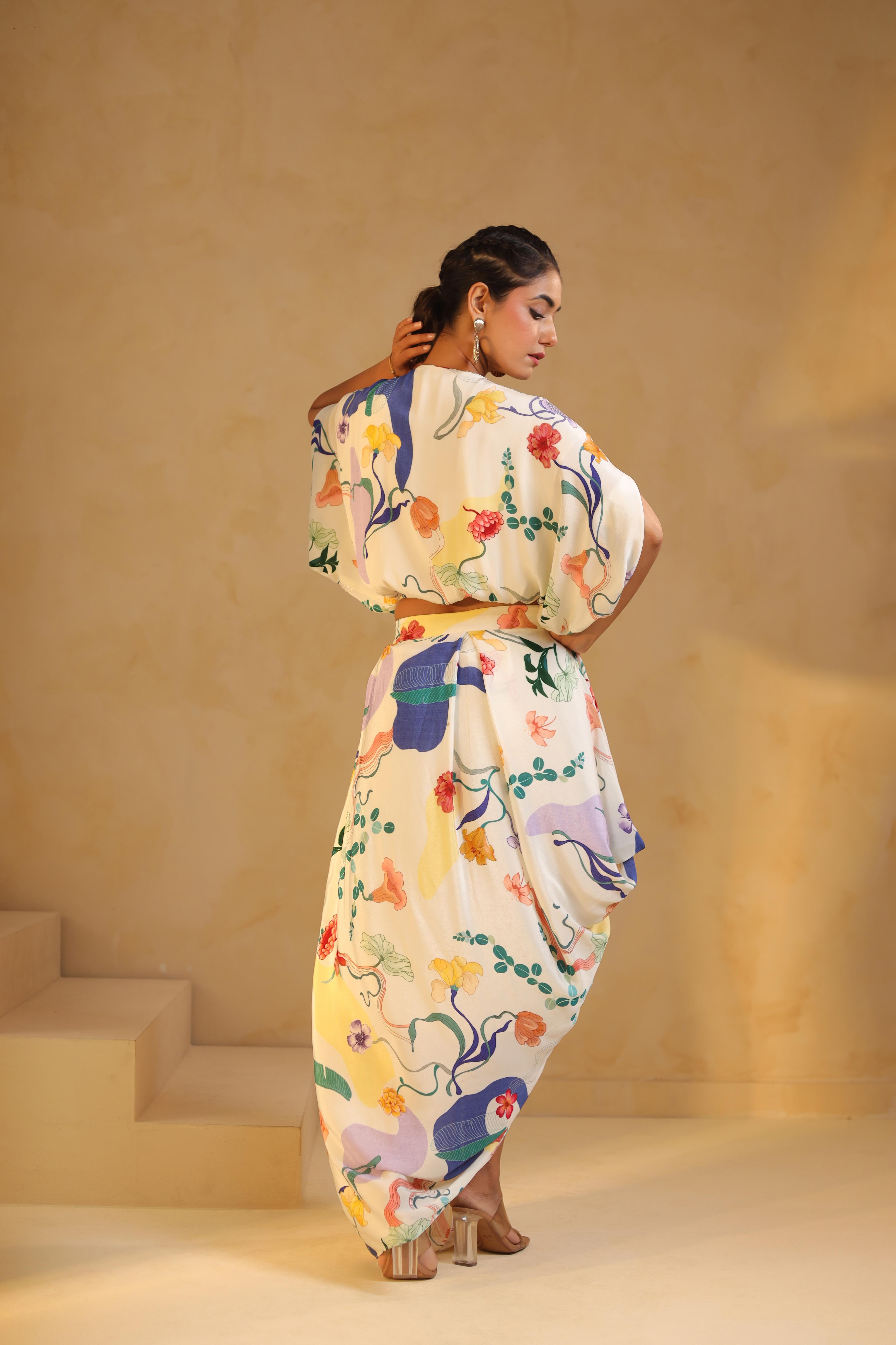 Off-White Abstract Print Viscose Crepe Co-Ord Set