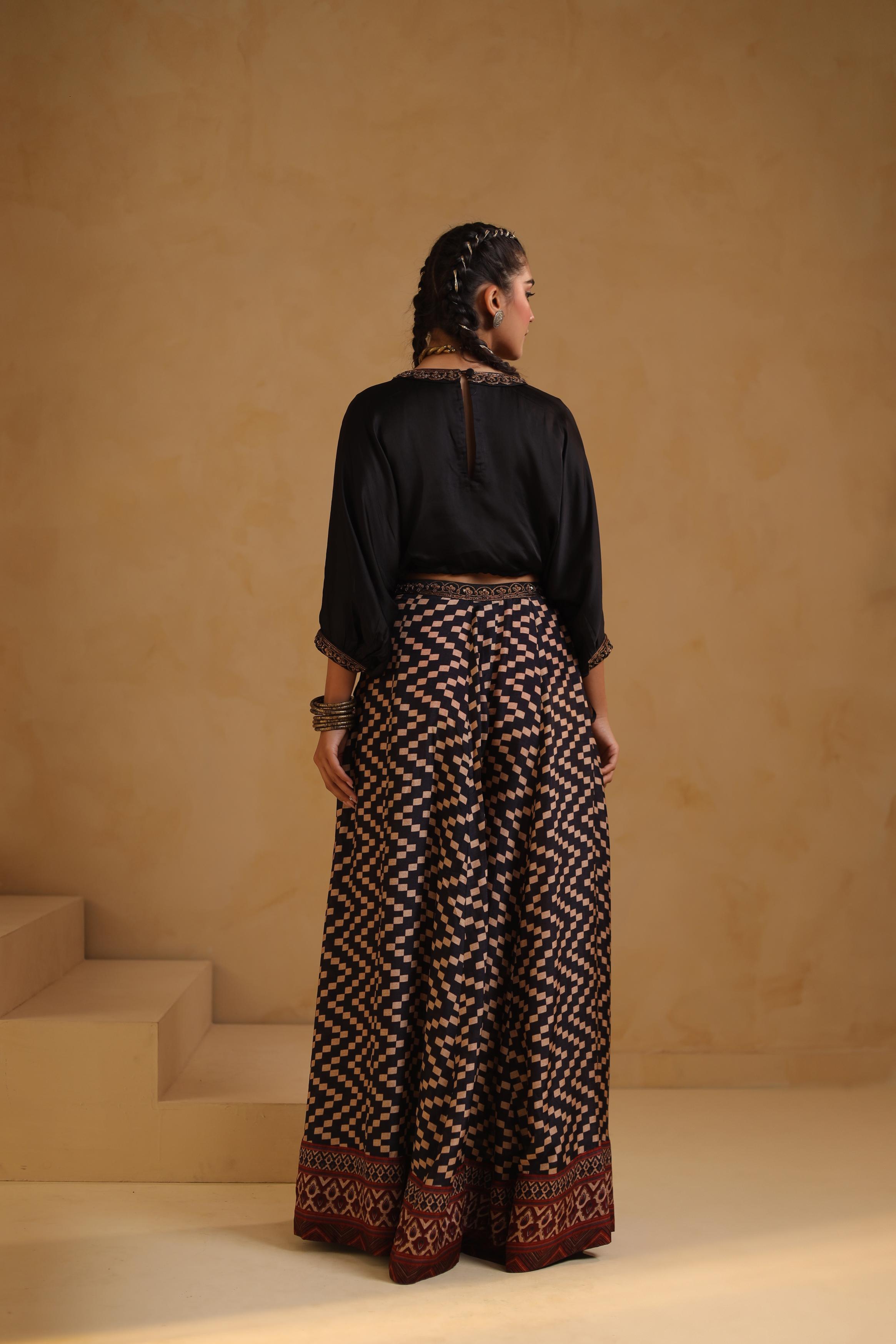 Black Embellished Modal Satin Co-Ord Set
