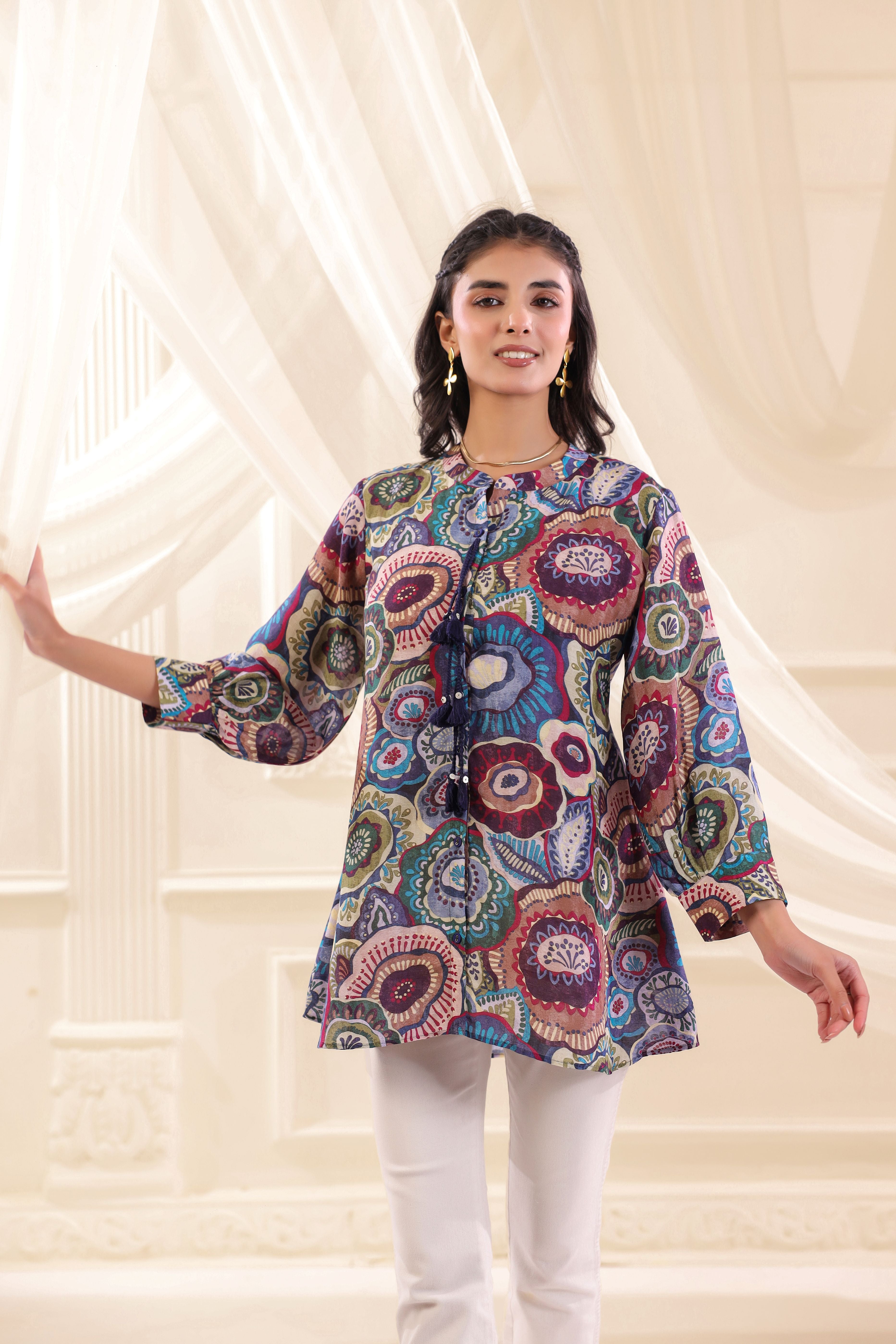 Multicolor Floral Printed Linen Top