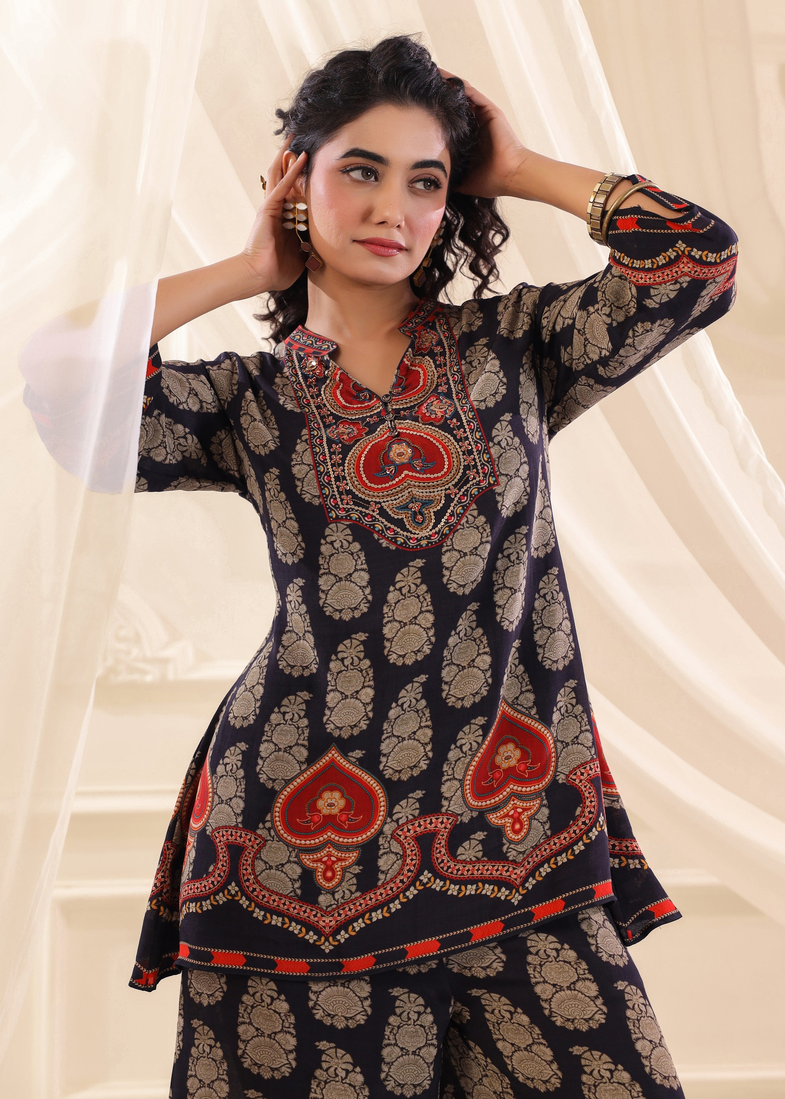 Midnight Blue Embellished Crepe Silk Co-Ord Set