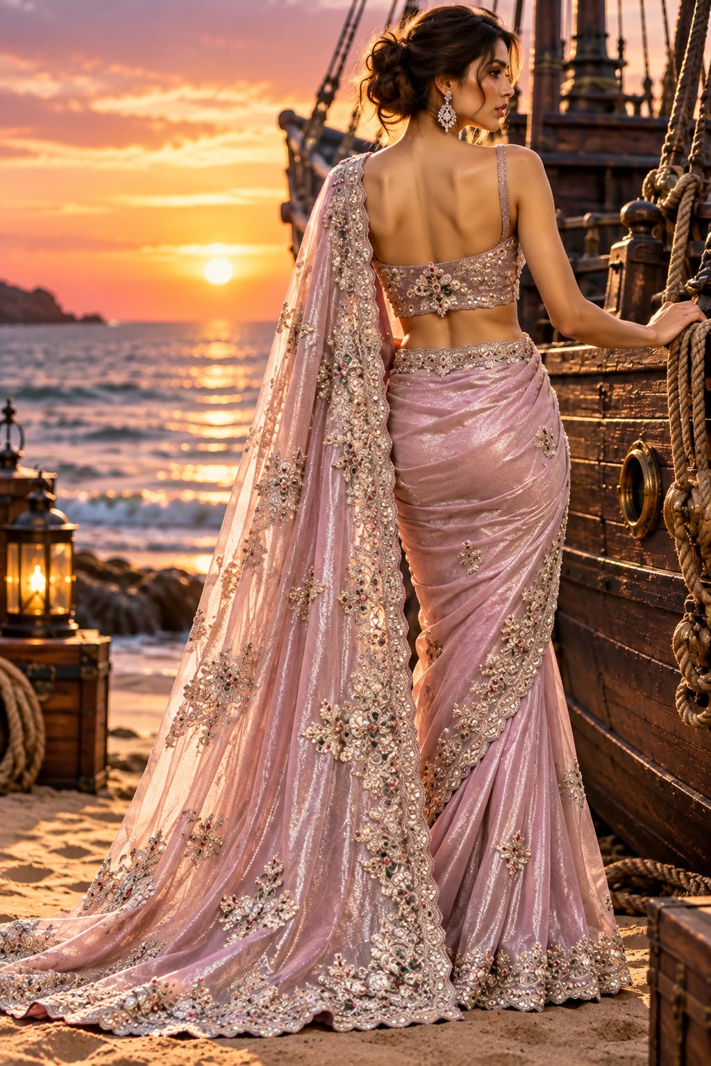 Dusky Rose Embellished Tissue Silk Saree
