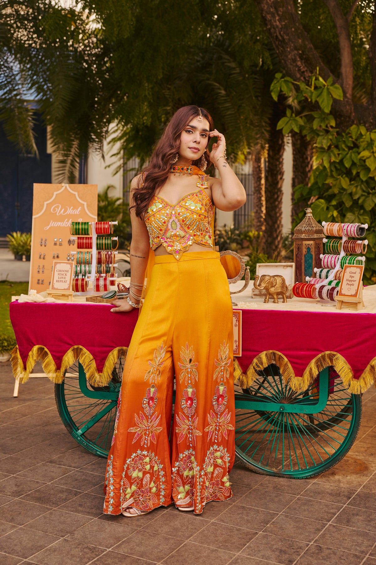 Marigold Ombre Embellished Crepe Silk Palazzo Set