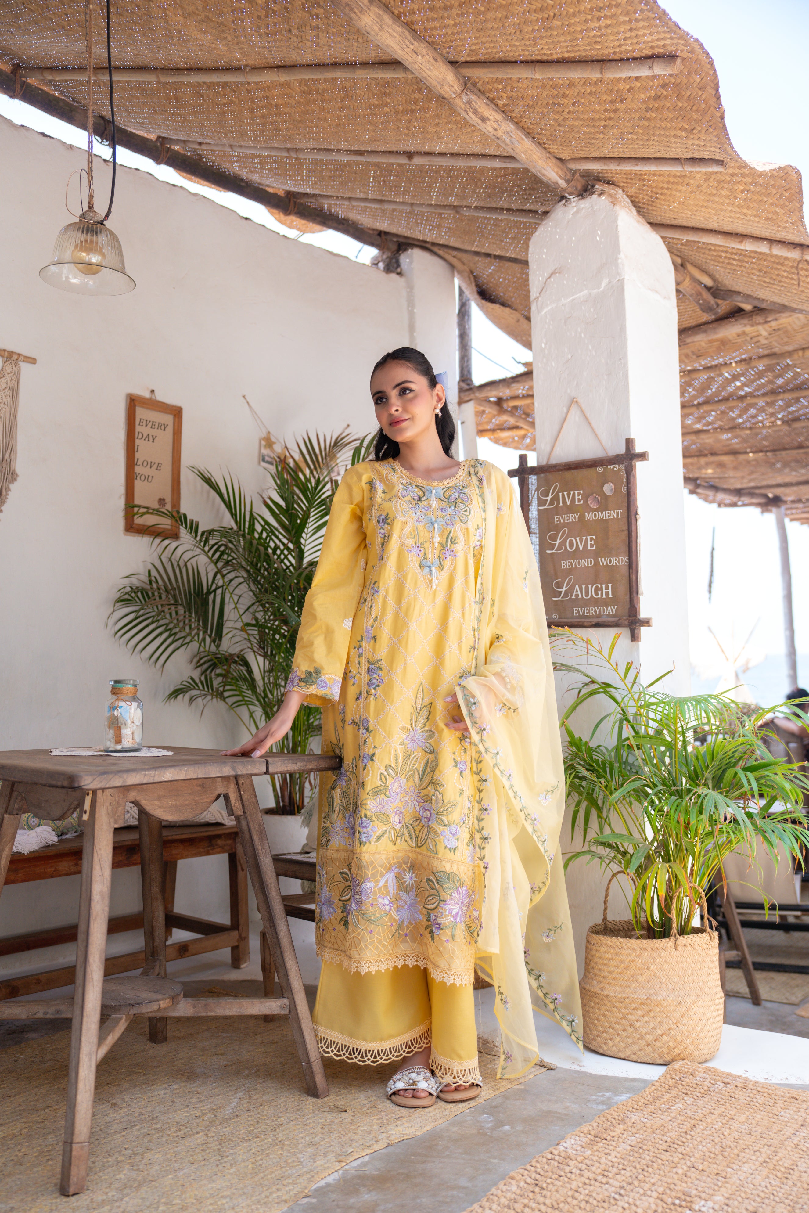 Canary Embroidered Cotton Palazzo Set