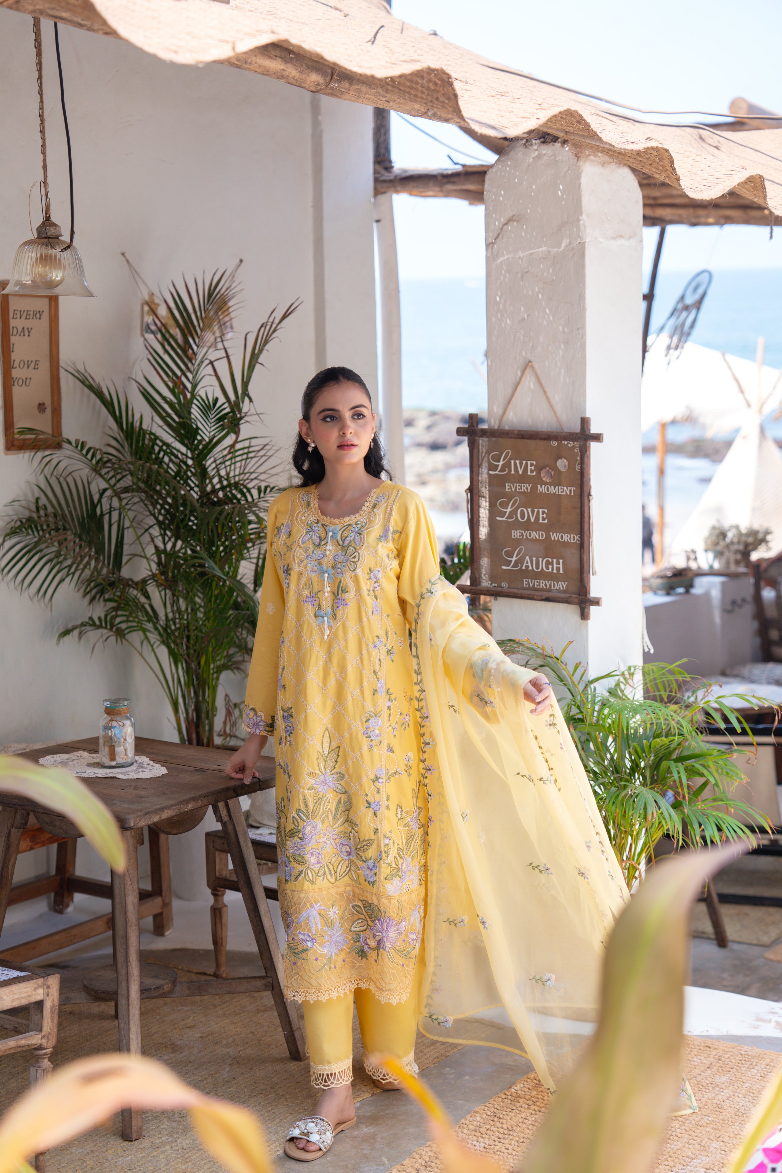 Canary Embroidered Cotton Palazzo Set