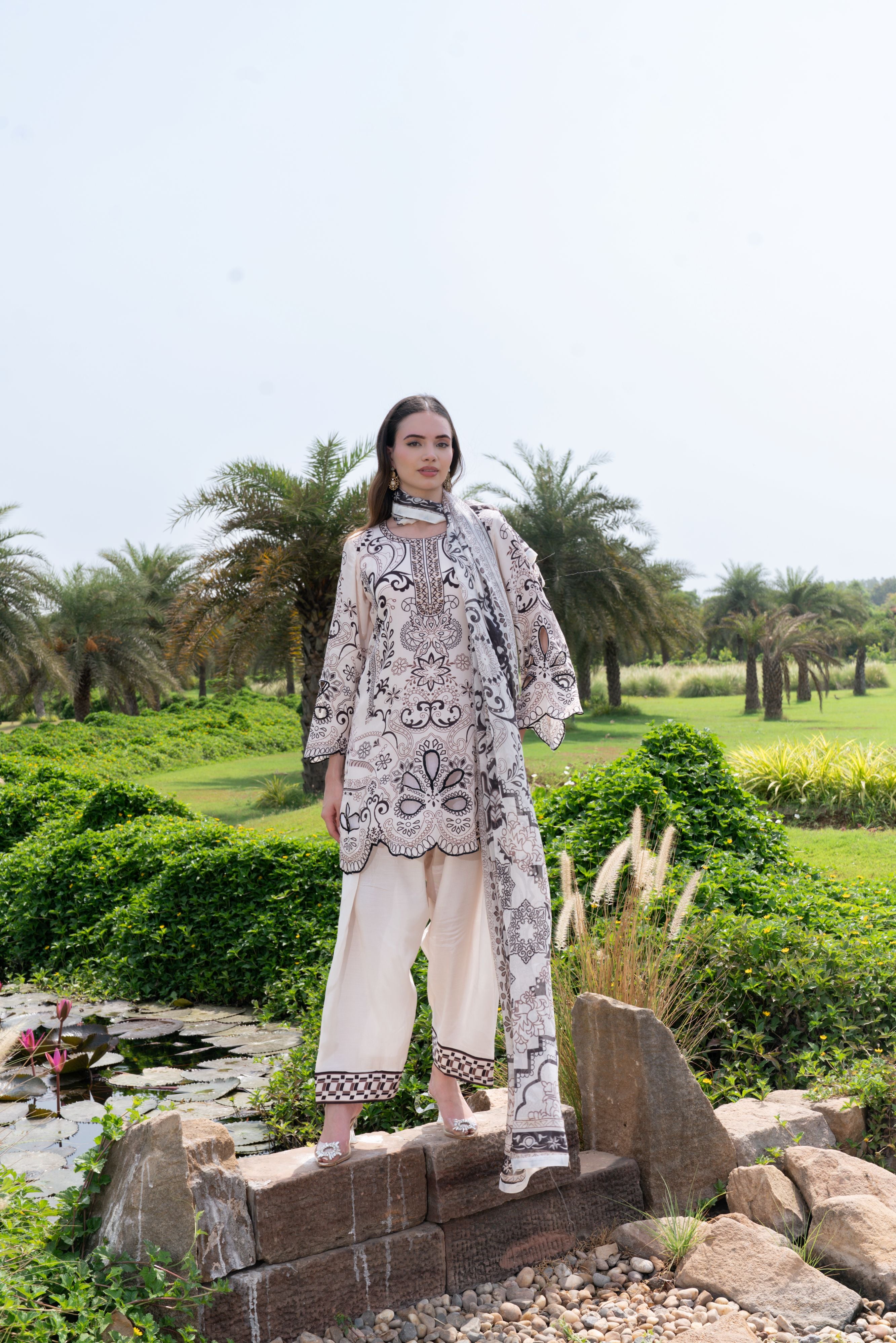 Kiana Printed Modal Satin Silk Pant Set