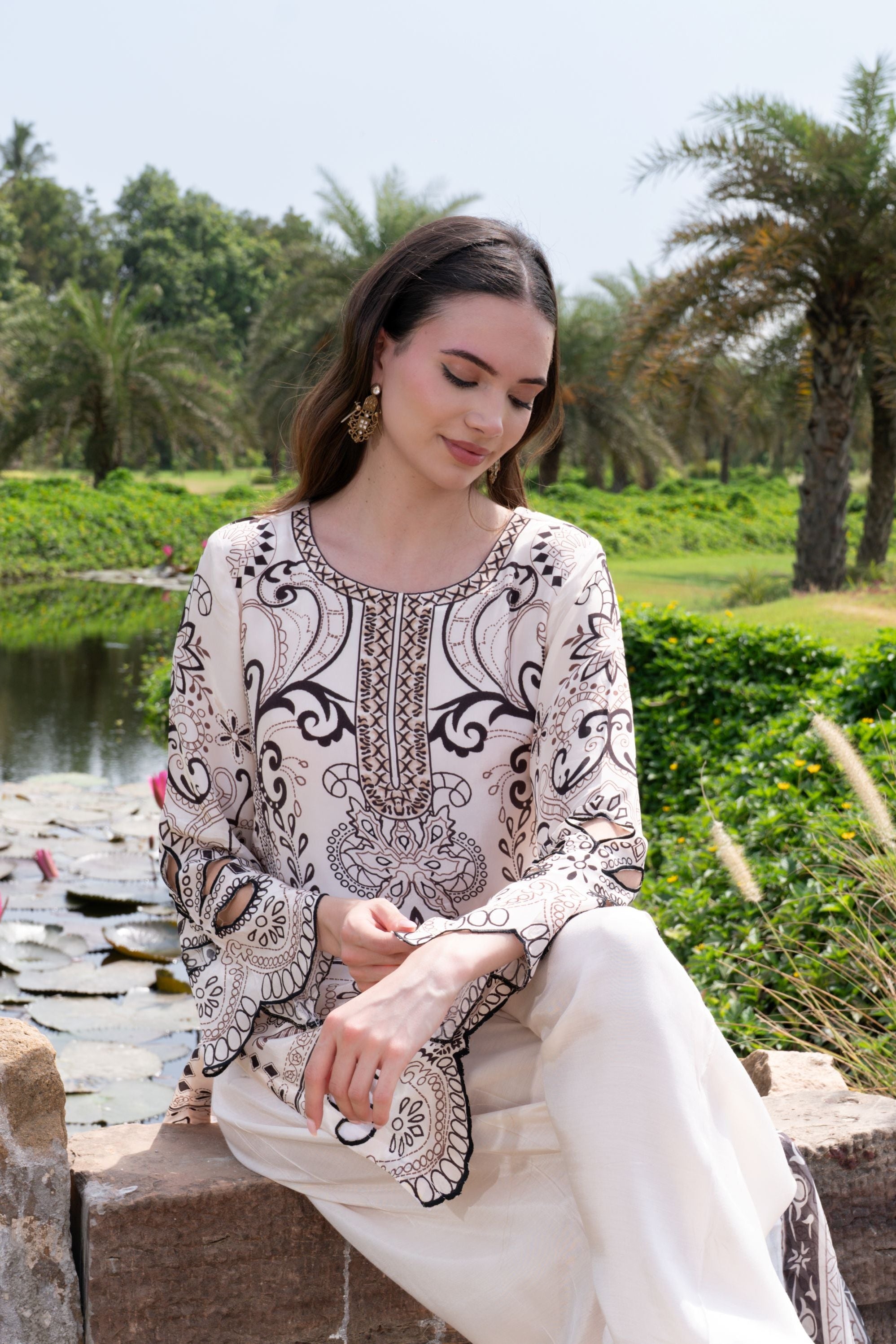 Kiana Printed Modal Satin Silk Pant Set