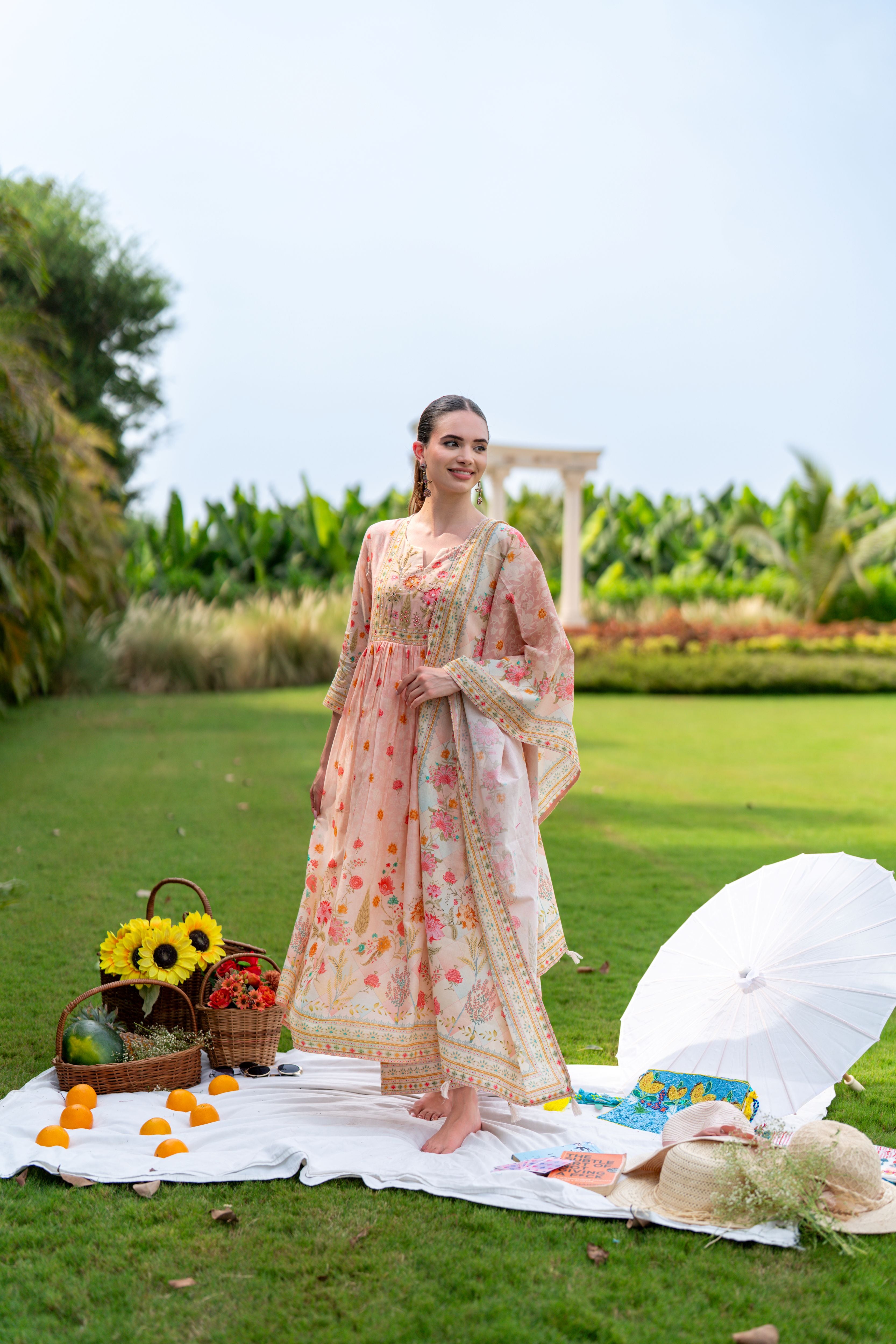 Siya Floral Printed Mul Cotton Anarkali Set