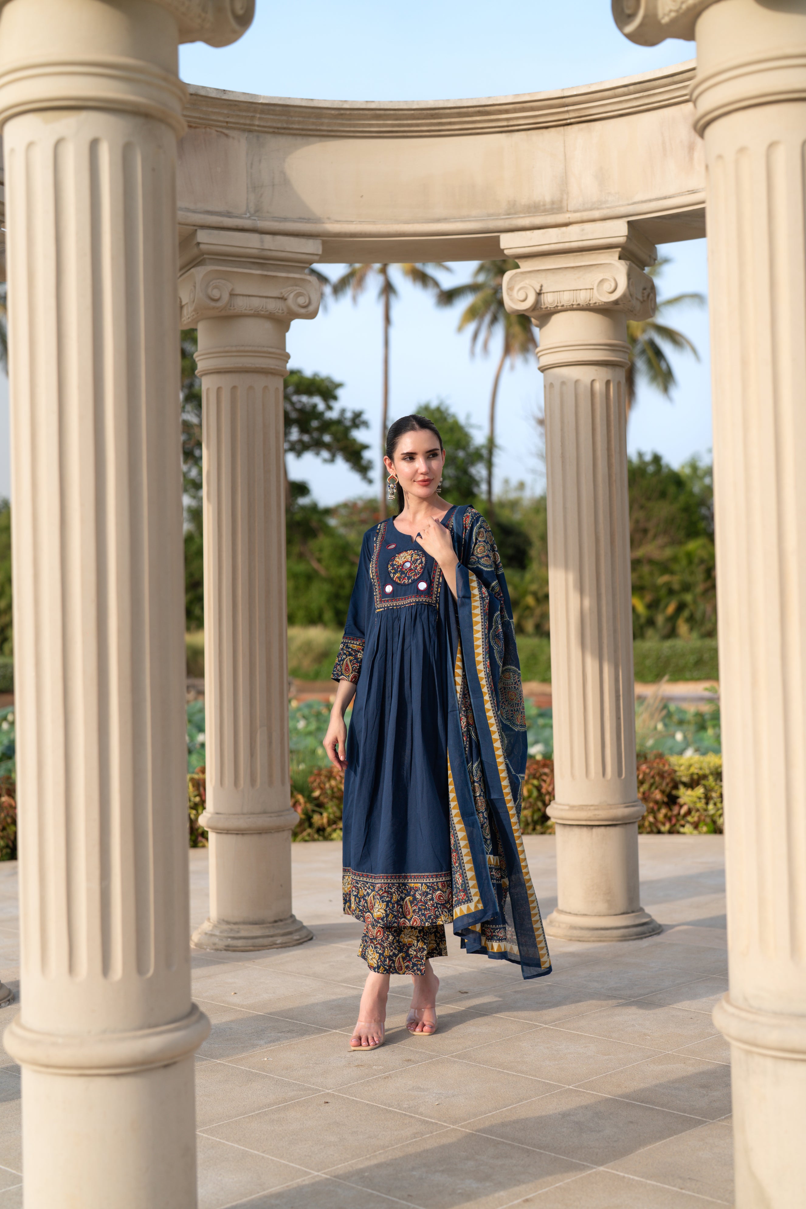 Sapphire Kalamkari Printed Cotton Anarkali Set