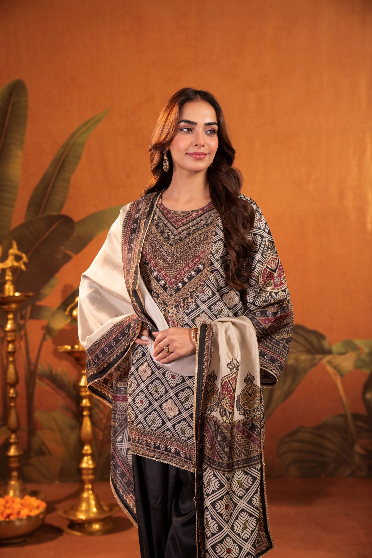 Charcoal Black Embroidered Muslin Silk Farshi Salwar Set