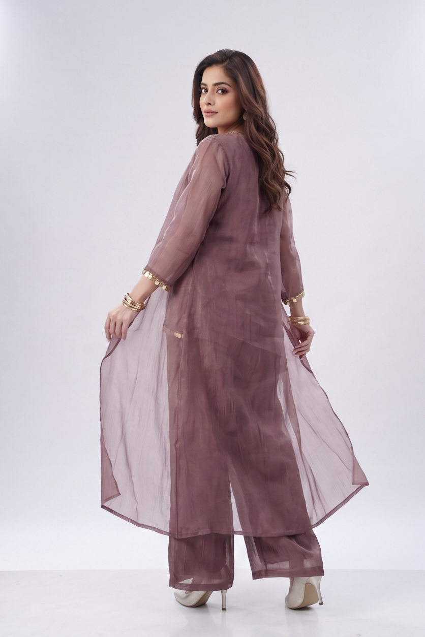 Dusty Mauve Embellished Tissue Silk Co-ord Set