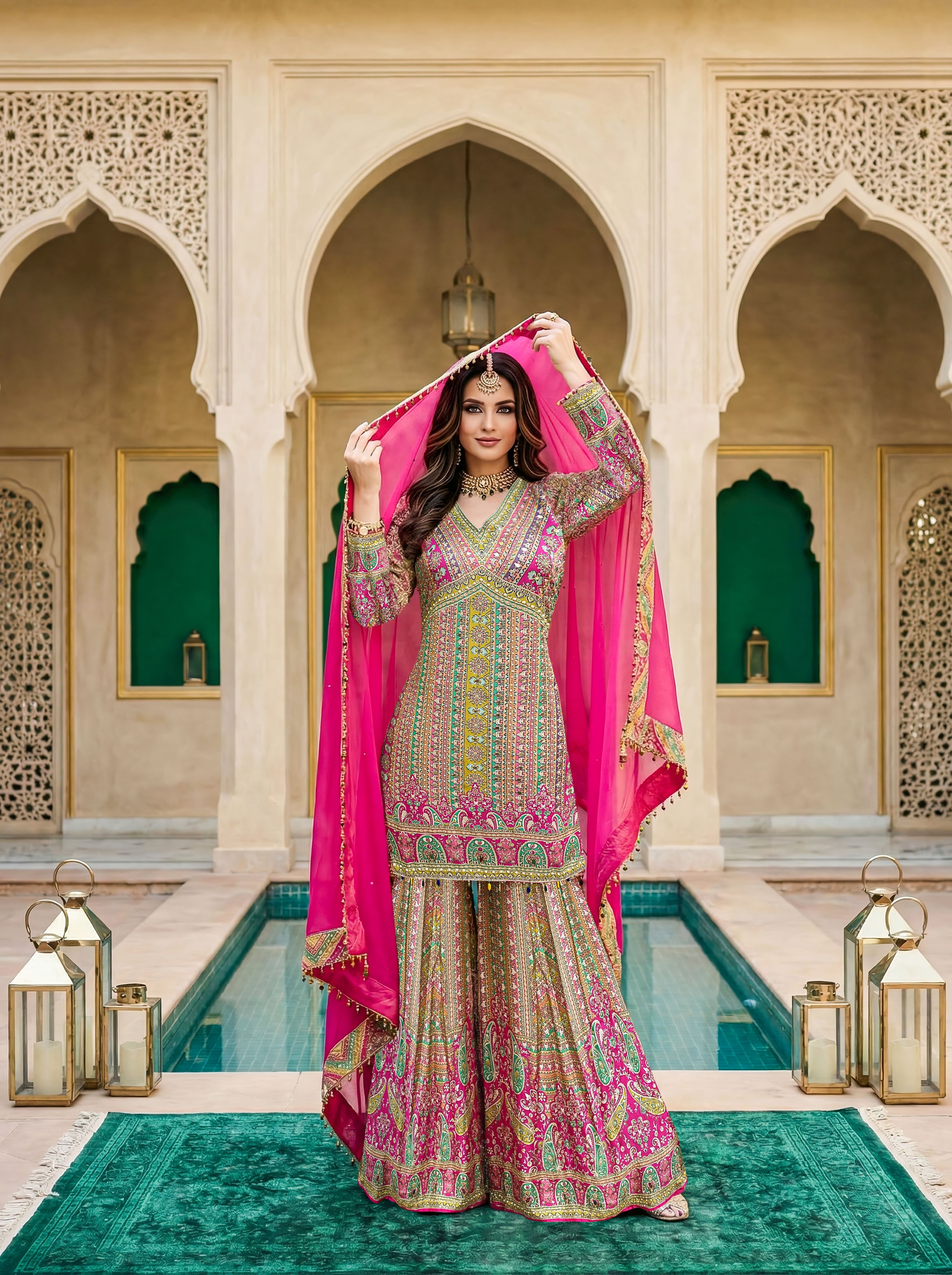 Gul-e-Rang Muslin Silk Palazzo Set