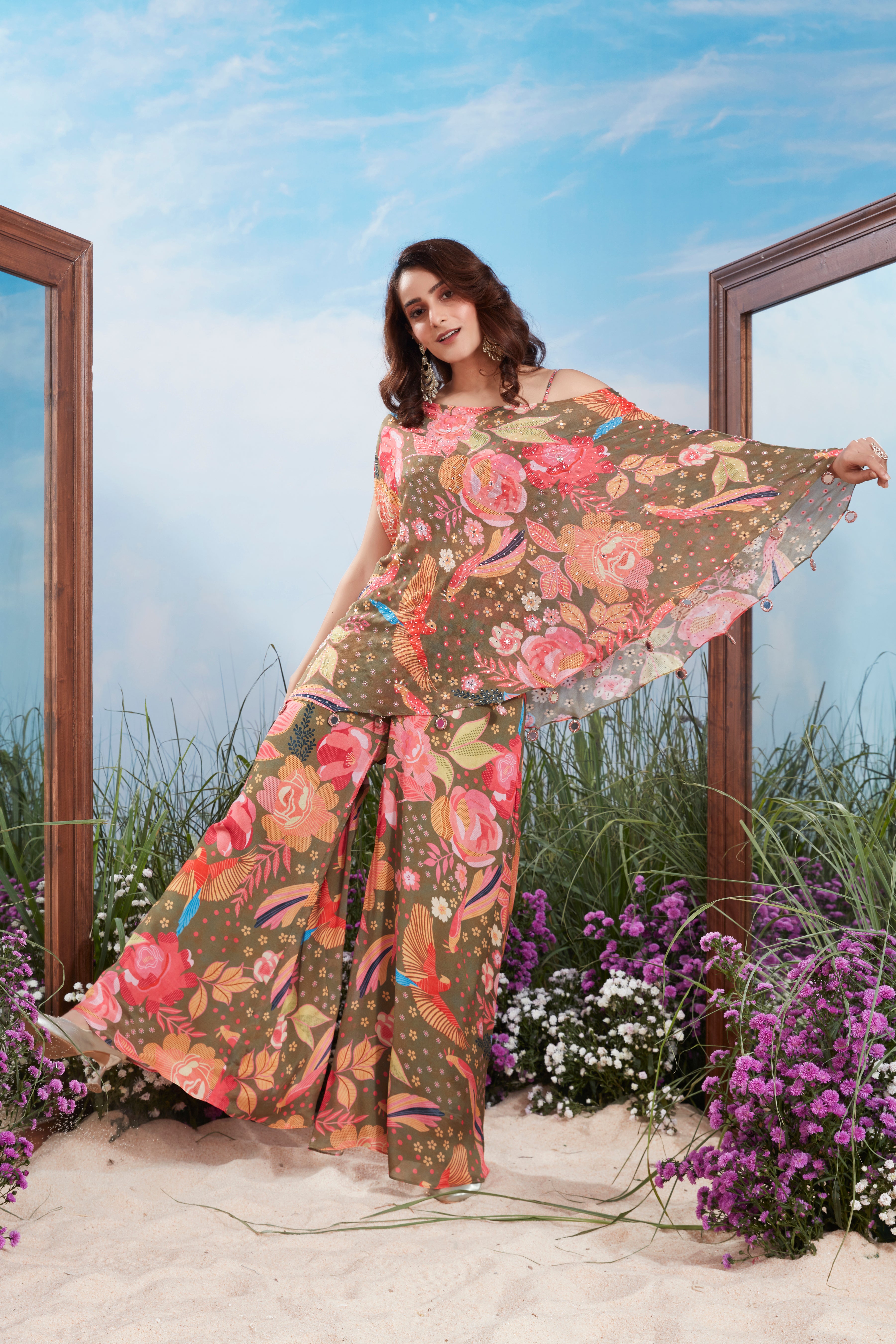 Olive Green Embellished Premium Silk Co-Ord Set