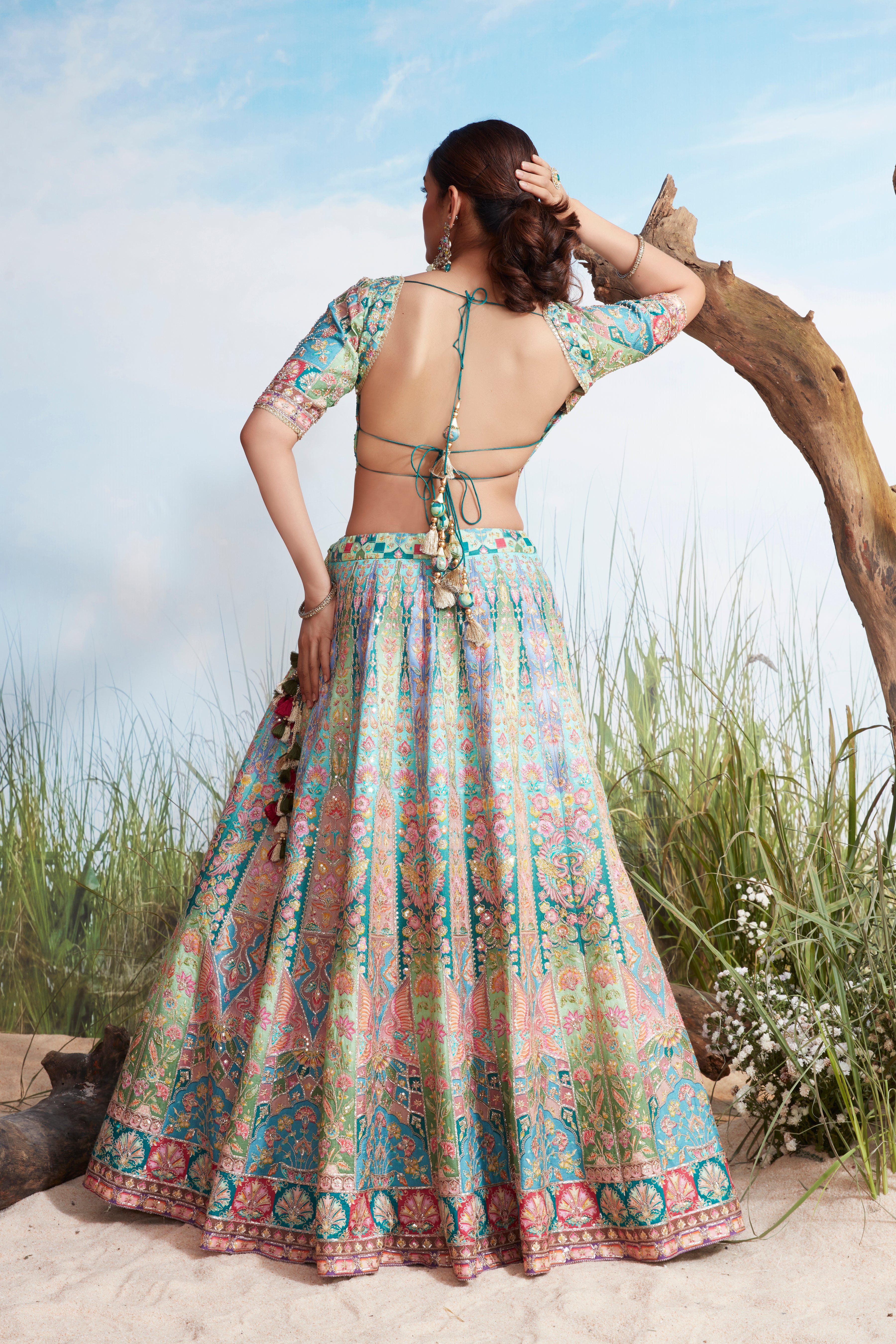 Mint Embellished Premium Silk Lehenga Set