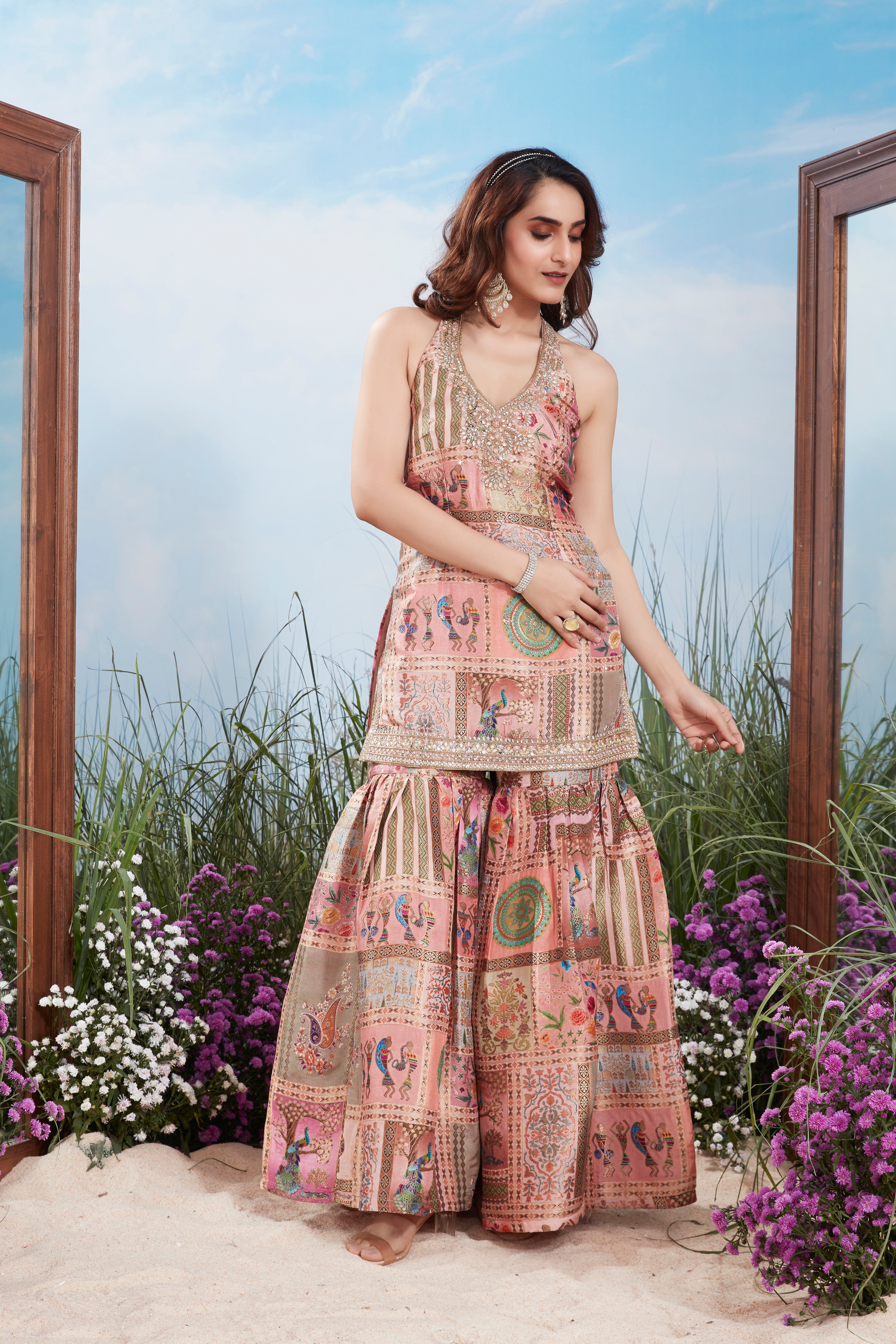 Multi-Print Premium Silk Sharara Set