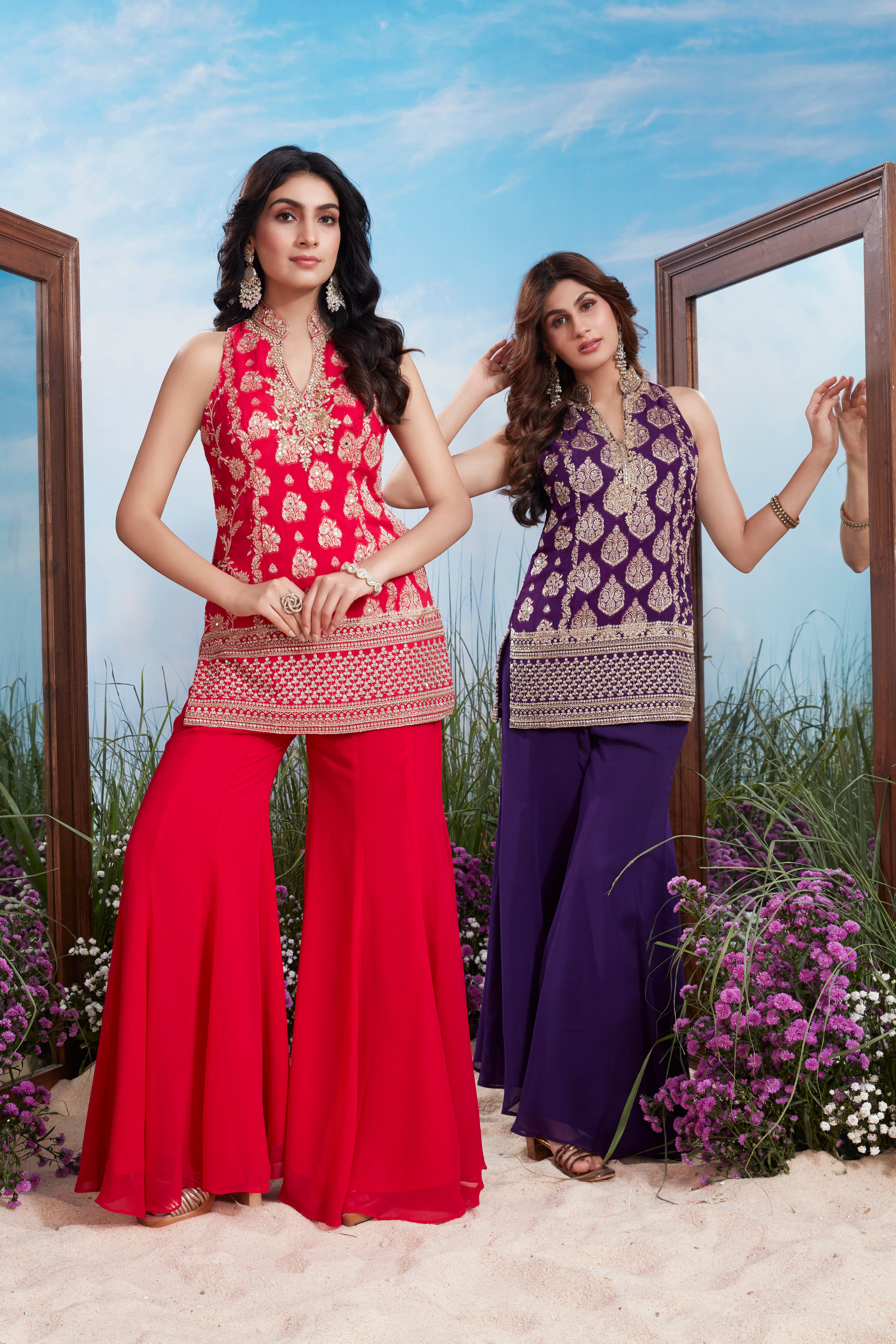 Regal Purple Embroidered Brocade Silk Palazzo Set