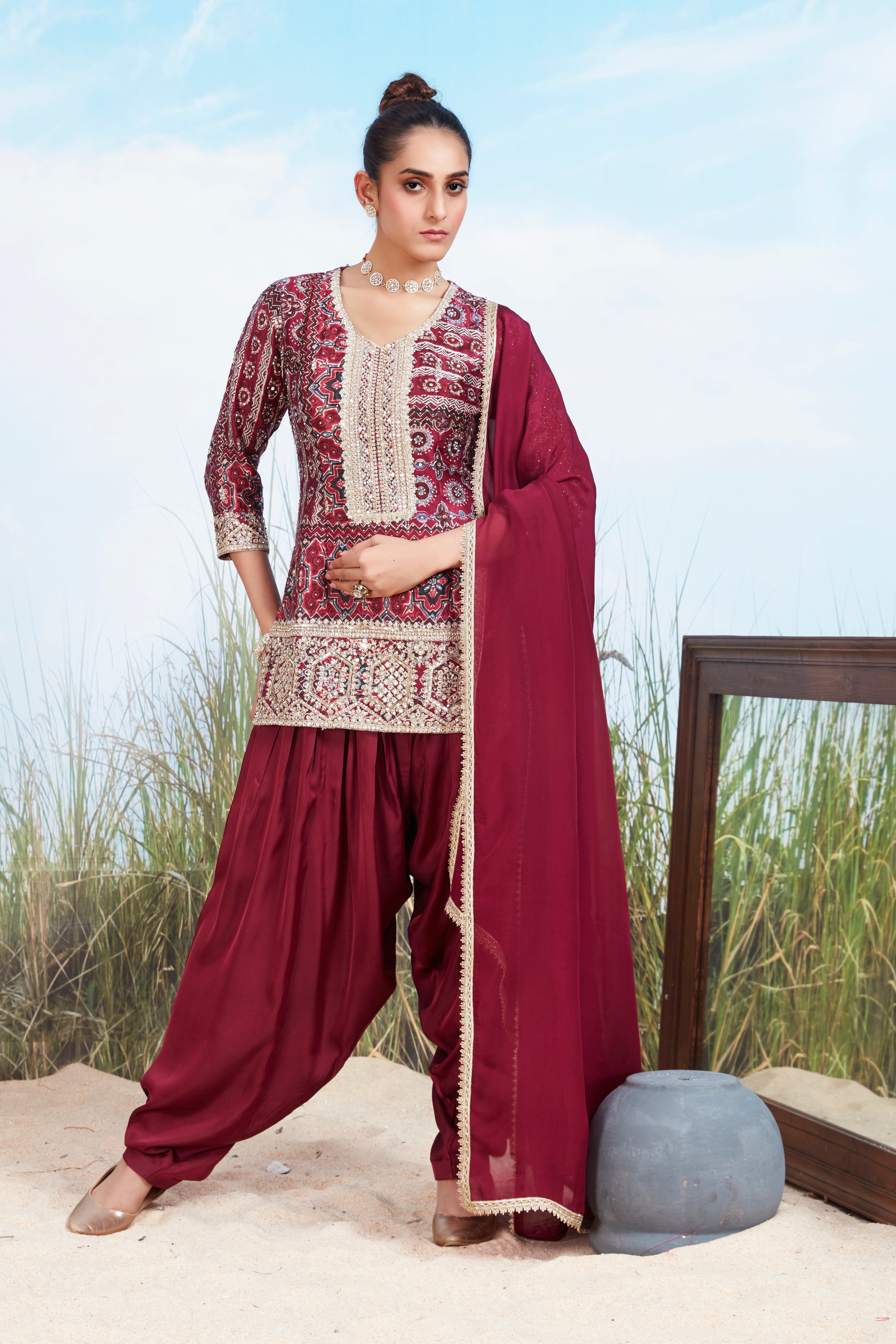 Garnet Embellished Georgette Silk Salwar Set